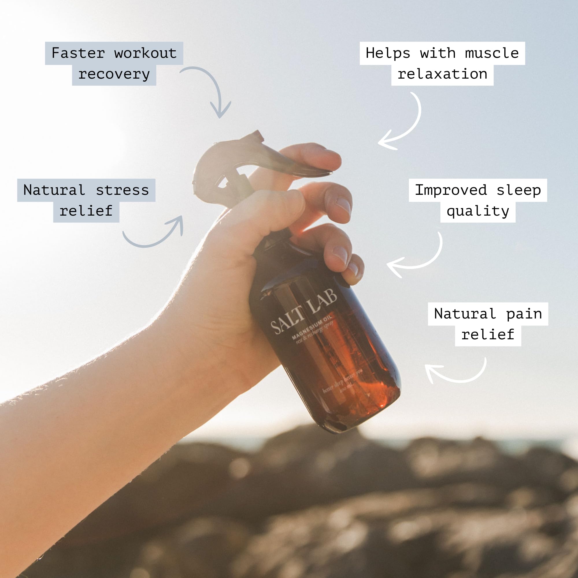 Salt Lab Magnesio Aceite Spray: secado rápido sin sensación grasa.