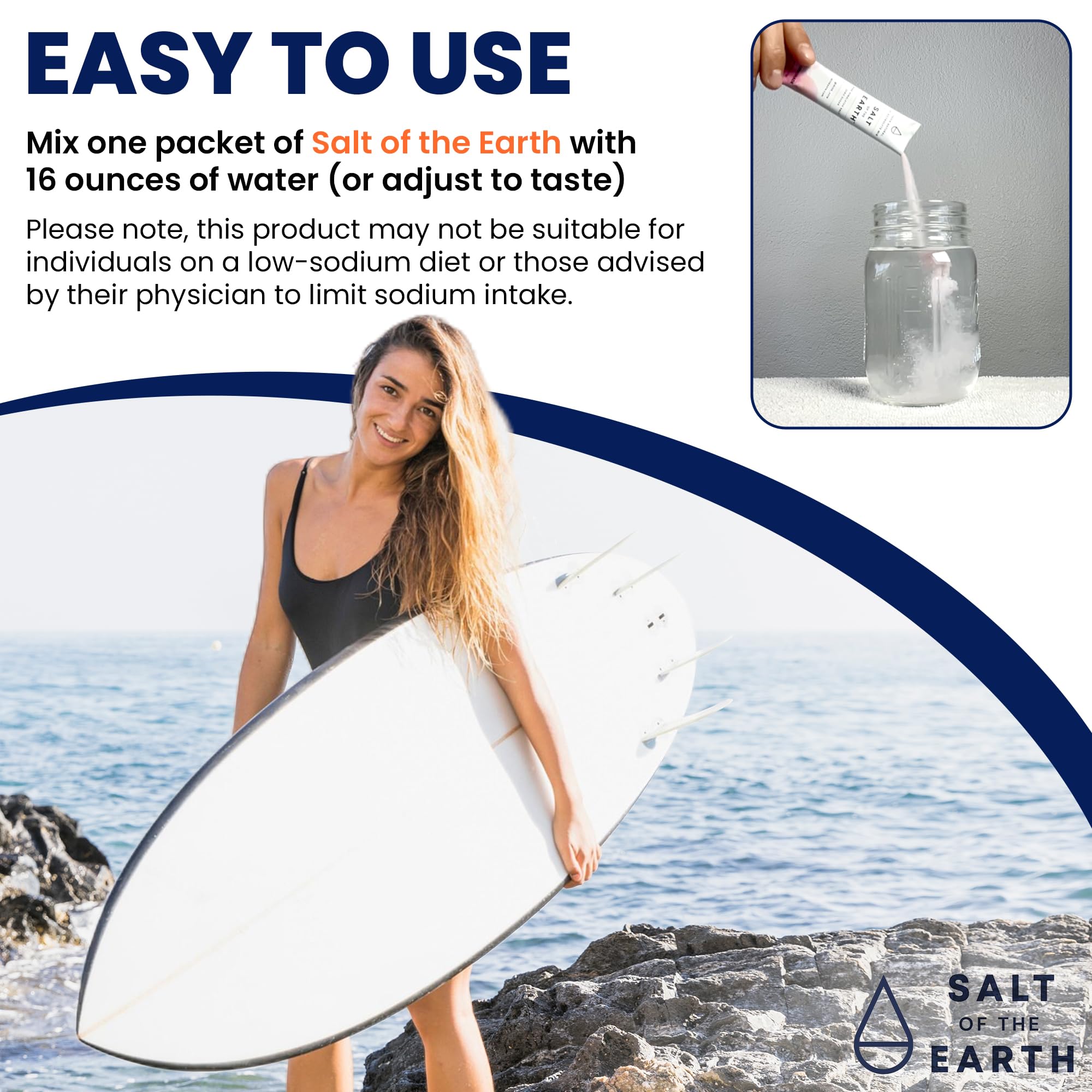 Salt of the Earth, diseño premium con envase limpio y etiquetas claras para confianza.