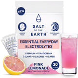 Salt of the Earth, paquete de electrolito sin azúcar, sabor limón rosado, para hidratación diaria.