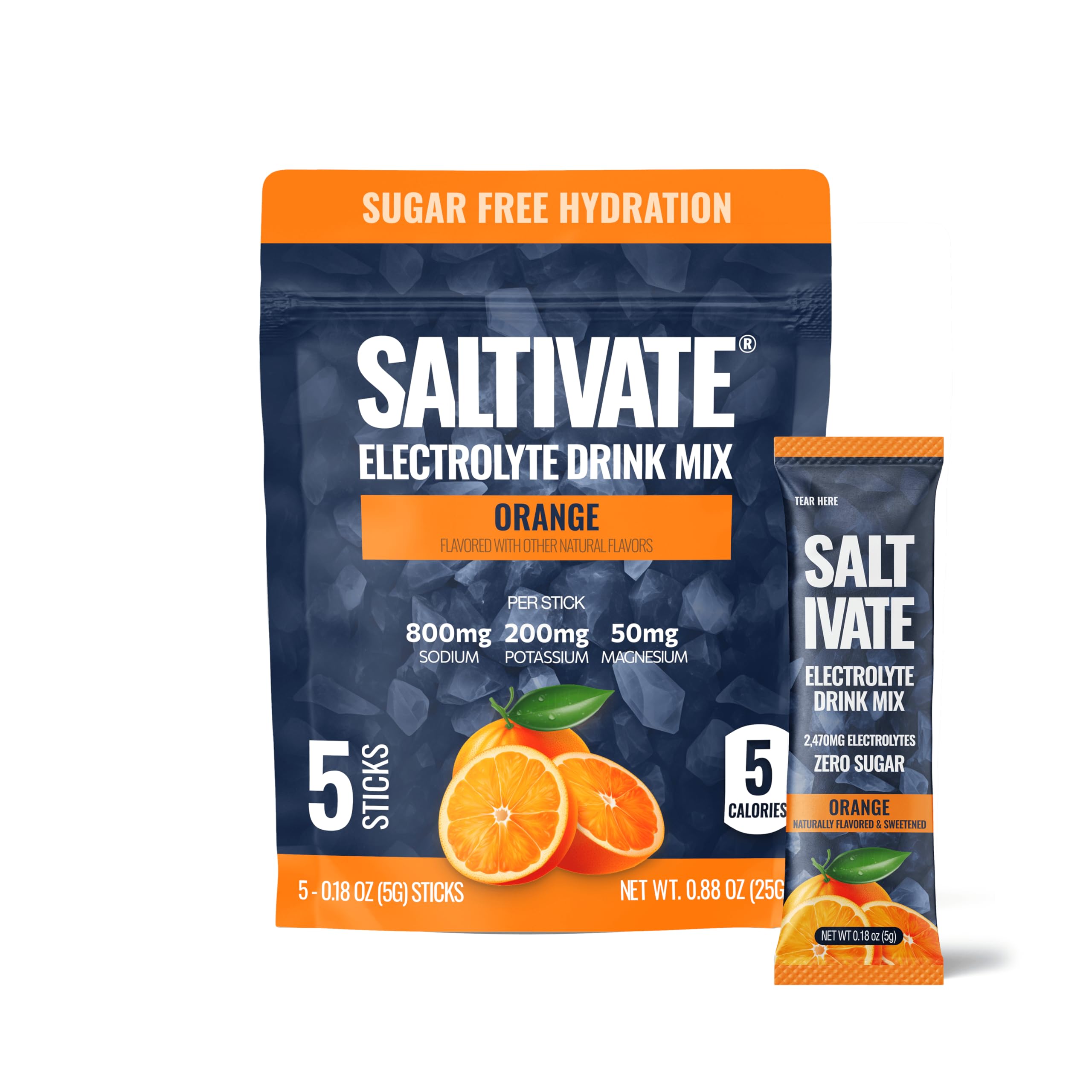 Saltivate Salty Orange, empaque individual, hidratación rápida durante el entrenamiento.