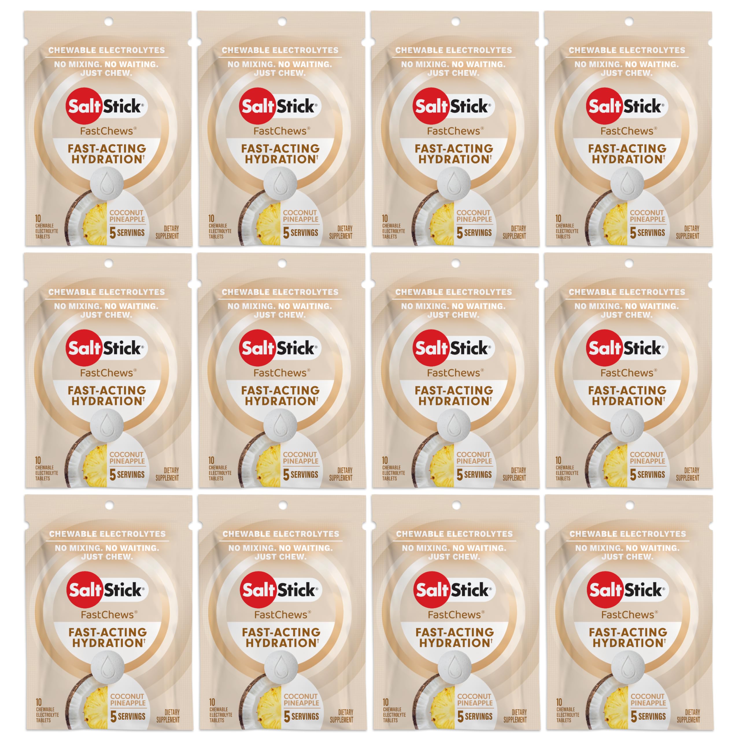 SaltStick Electroylte FastChews: tabletas Coco Piña para hidratación rápida durante entrenamientos.