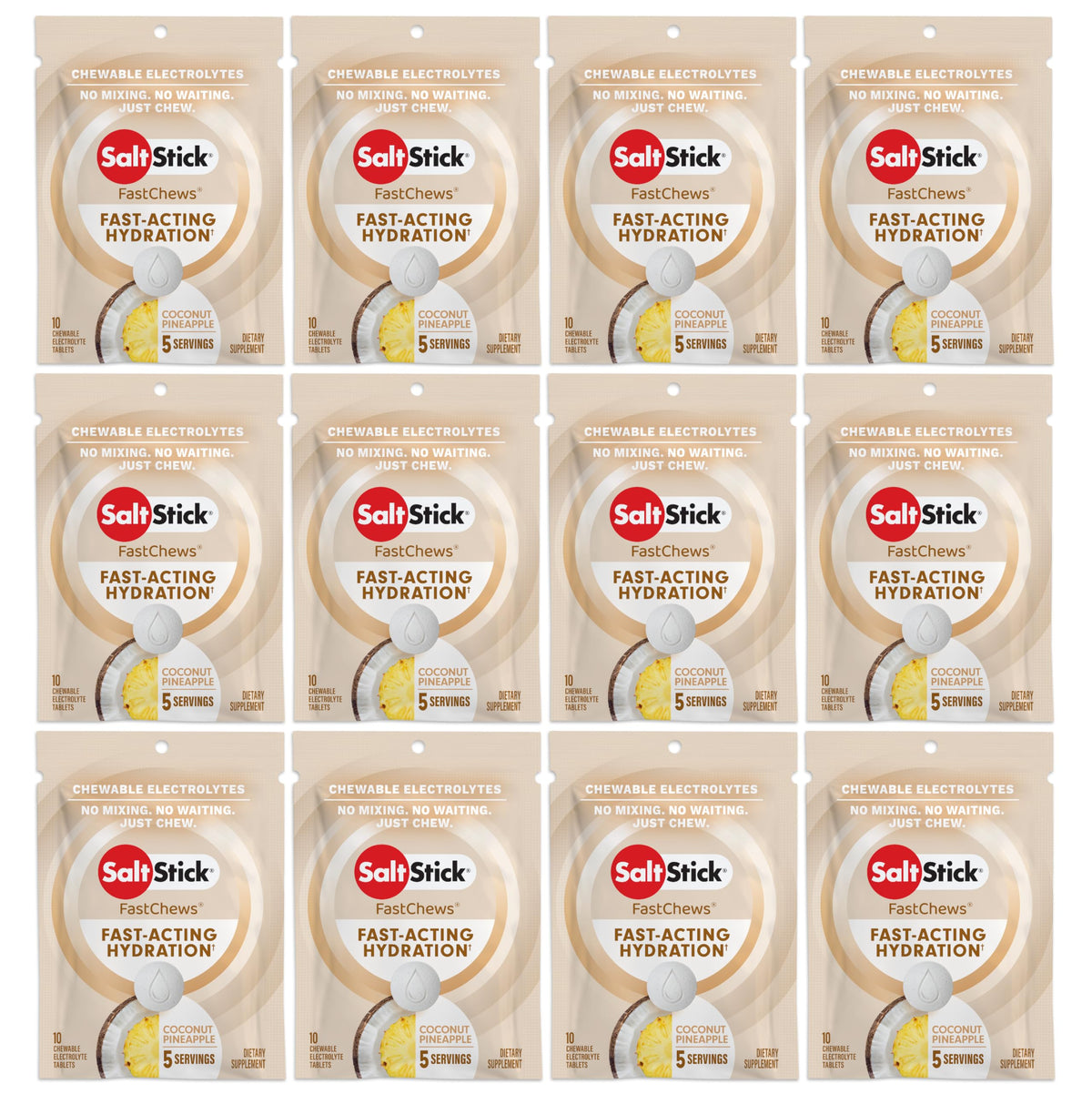 SaltStick Electroylte FastChews: tabletas Coco Piña para hidratación rápida durante entrenamientos.