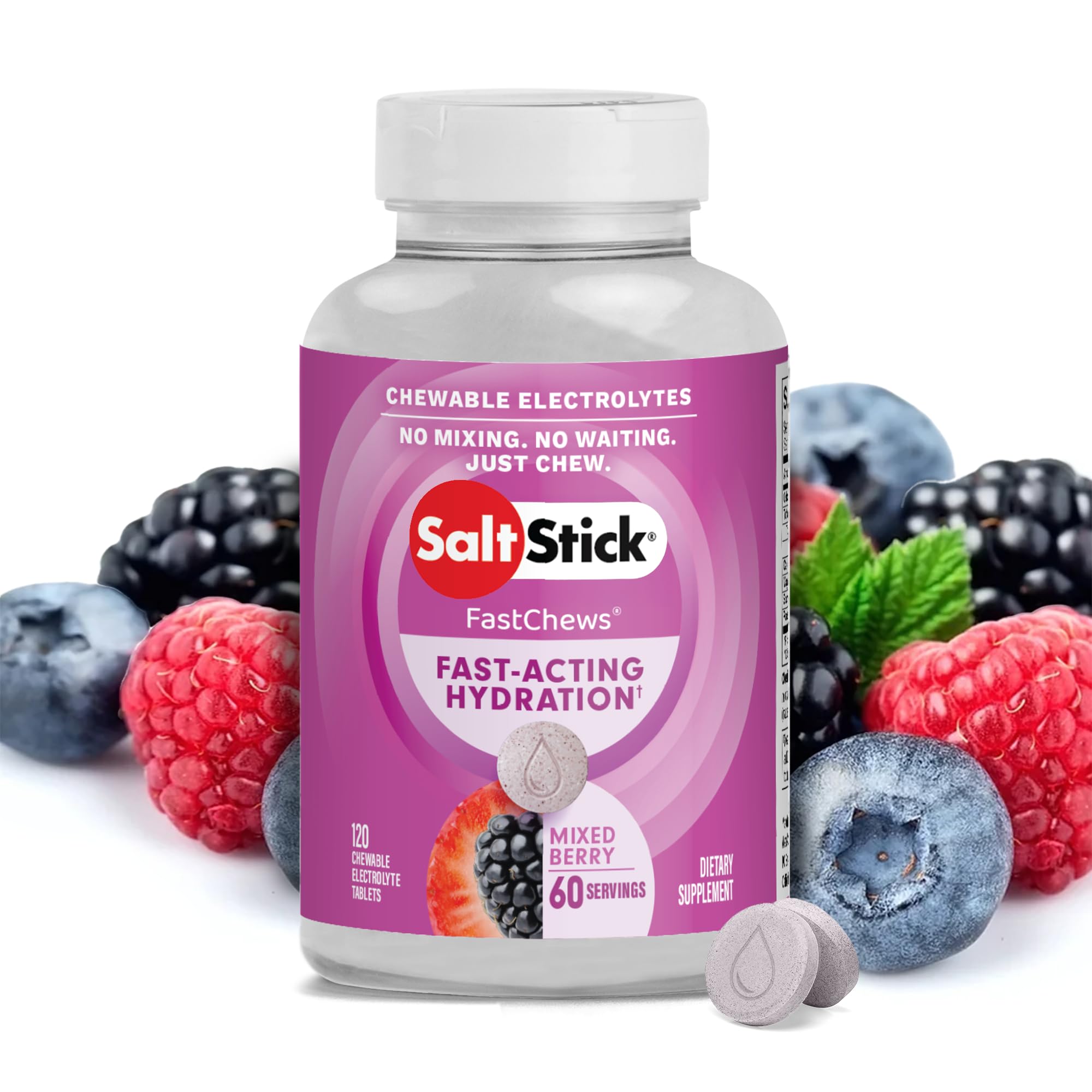 SaltStick FastChews: bolsa de 120 frambuesa, ideal para hidratación durante entrenamientos.