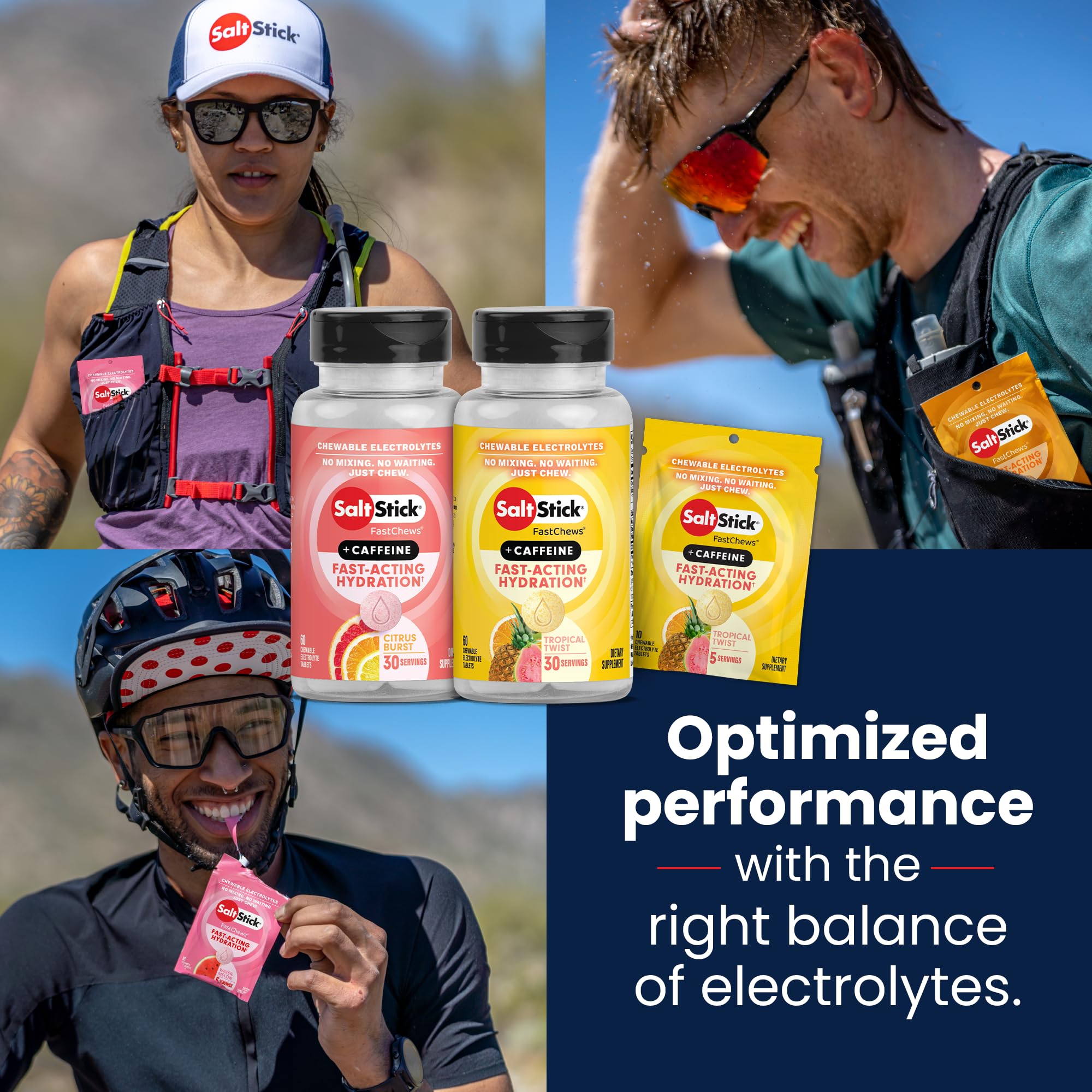 SaltStick FastChews, formato ligero y bajo en calorías para sesiones largas.