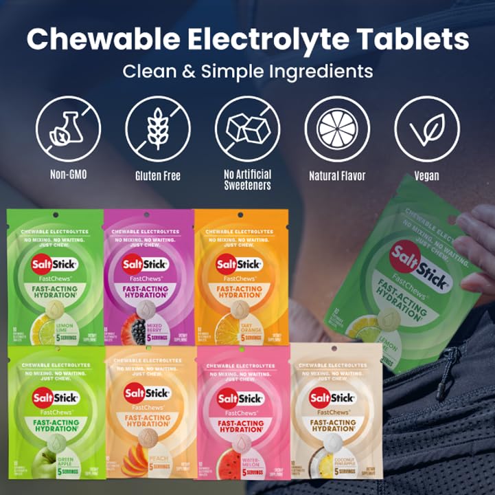 SaltStick FastChews en mano durante entrenamiento ofrecen hidratación rápida y conveniente