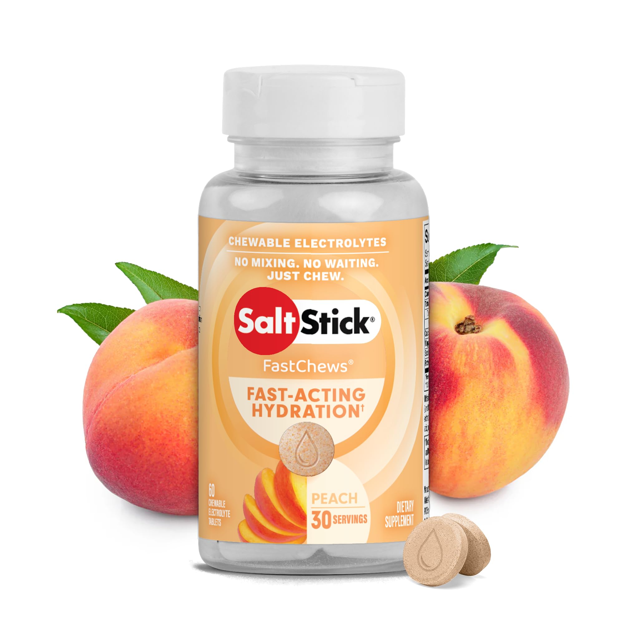 SaltStick FastChews melocotón: tabletas masticables para hidratación durante entrenamientos