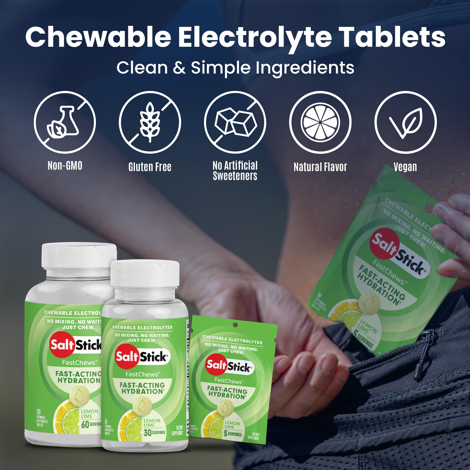 SaltStick FastChews para ciclismo, sabor limon-lima y reposicion de electrolitos