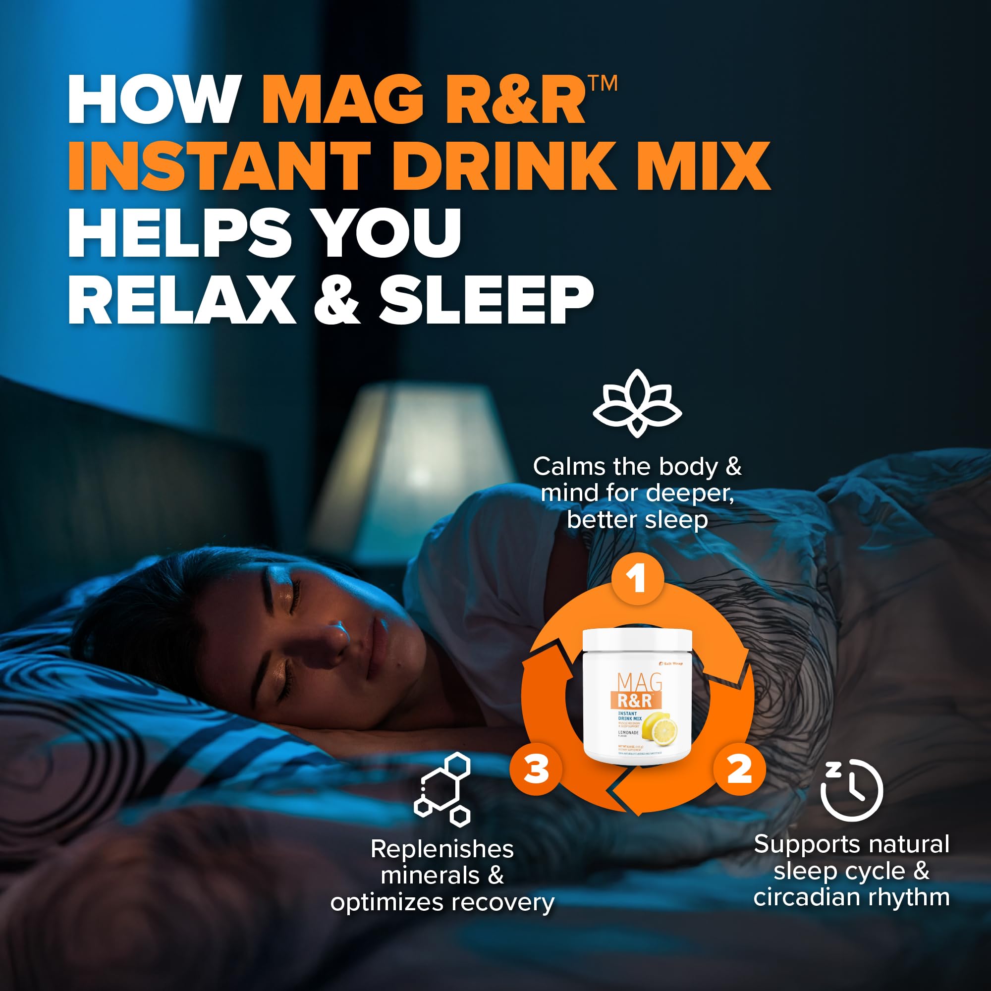 SaltWrap Mag R&R taza nocturna, experiencia rápida para prevenir calambres durante la noche.