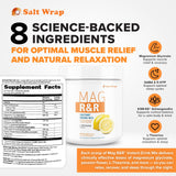 SaltWrap Mag R&R vertido en vaso, preparación rápida para relajarse antes de dormir.
