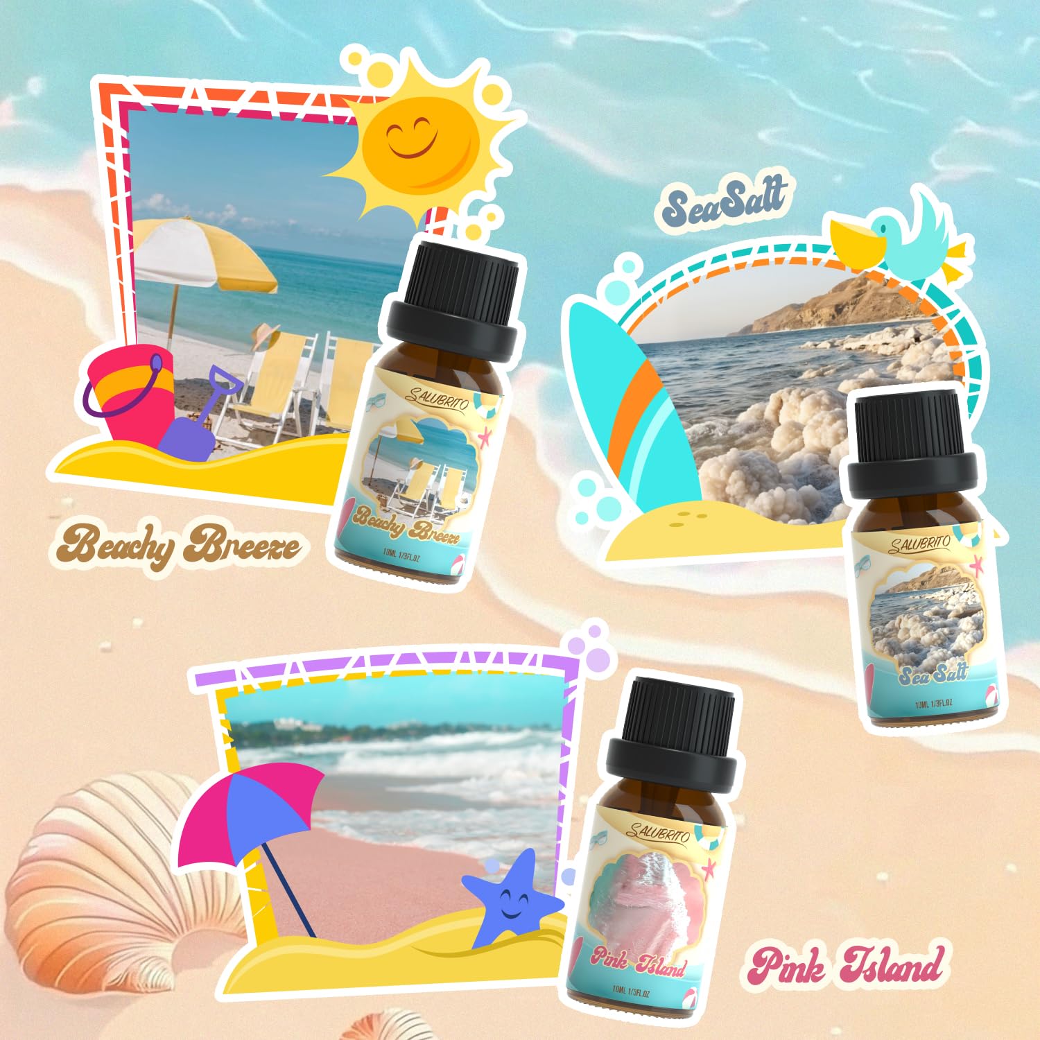 Salubrito aceites oceánicos con notas salinas para difusor o velas.