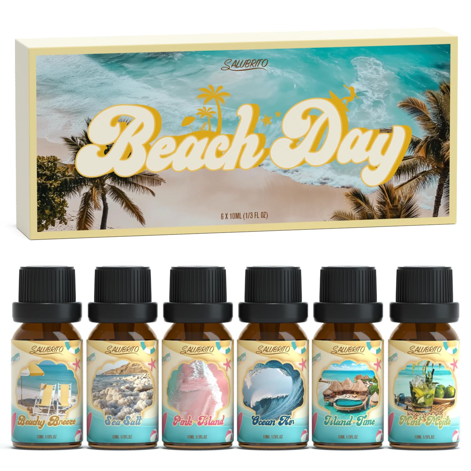 Salubrito aceites playa para difusor con brisa marina y notas salinas.