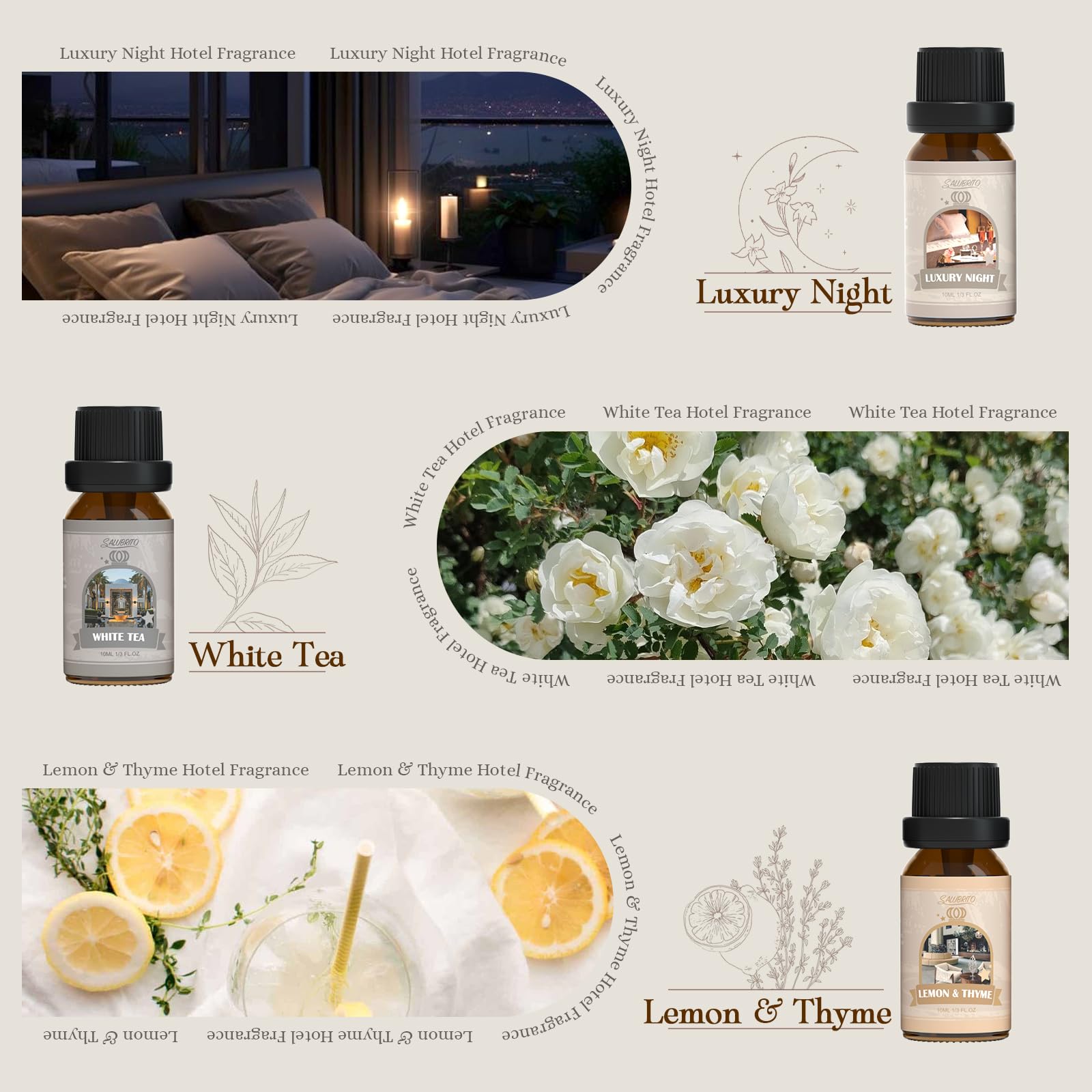 Aceites esenciales Salubrito aroma lujo nocturno para dormitorio relajante