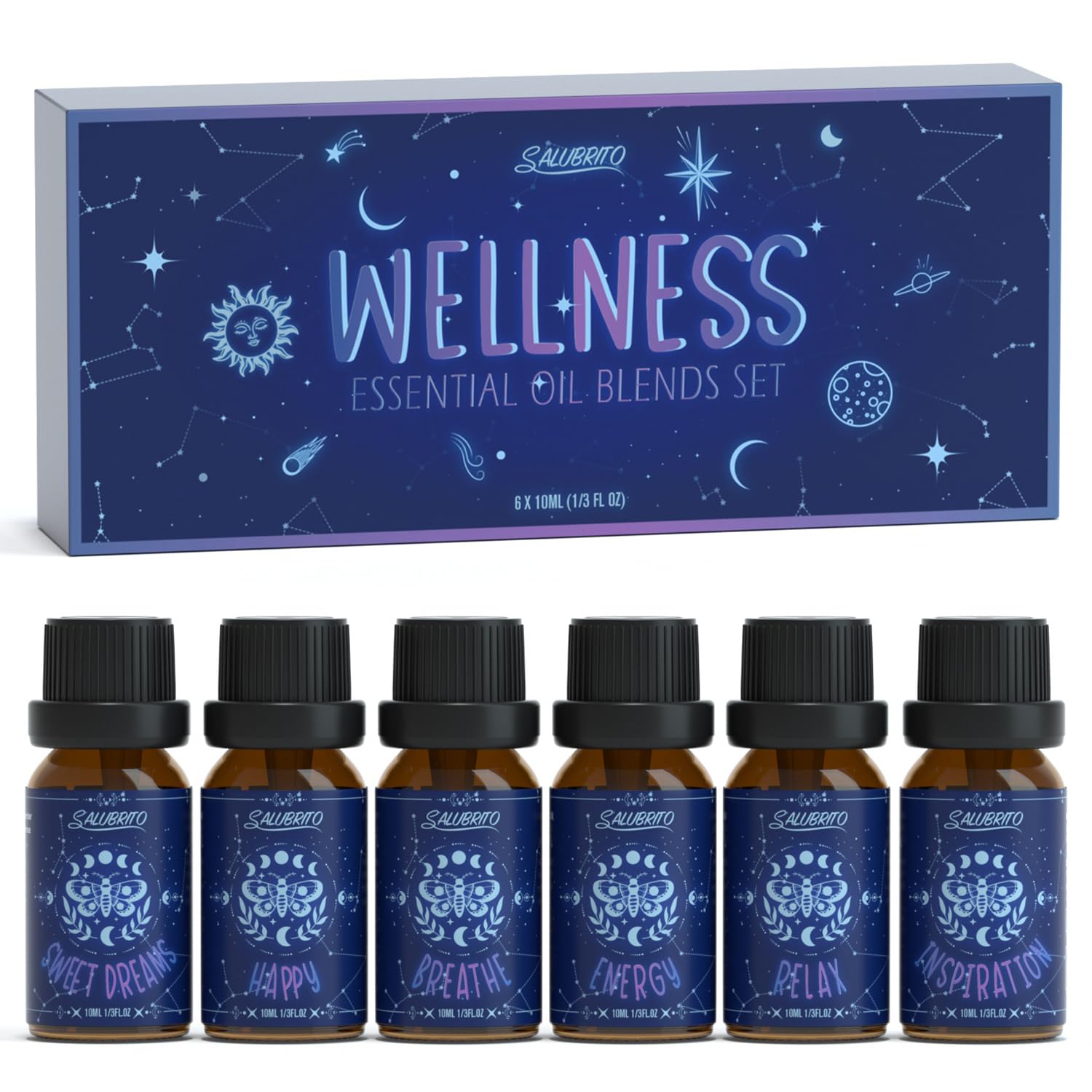 Salubrito Set de Aceites Esenciales: conjunto completo de 6 frascos para difusor.