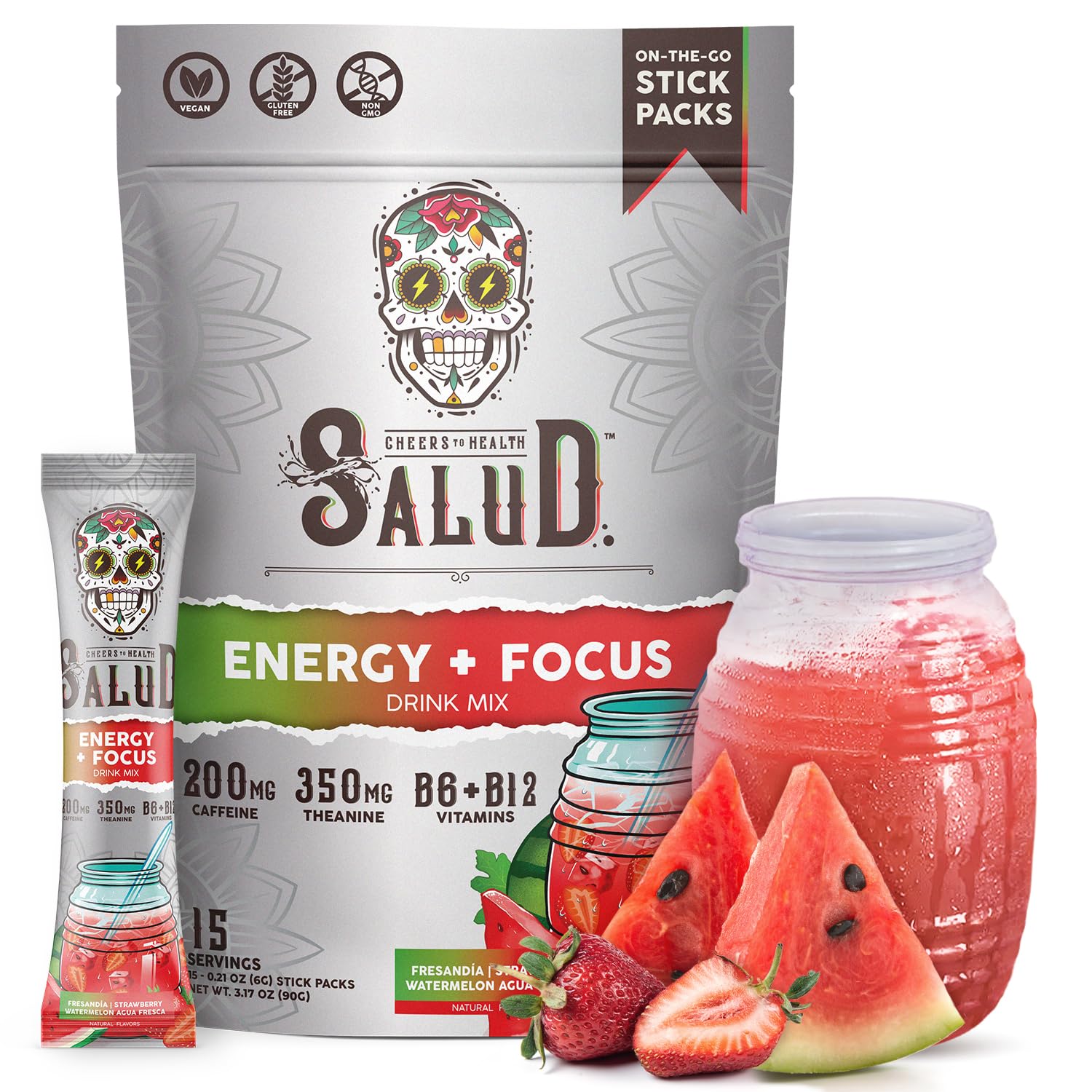 Salud Energía en polvo con sabor fresa-melón para un impulso claro