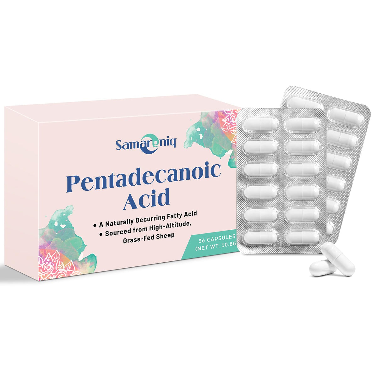 Samareniq ácido pentadecanoico 300 mg frascos sellados, protección y frescura.