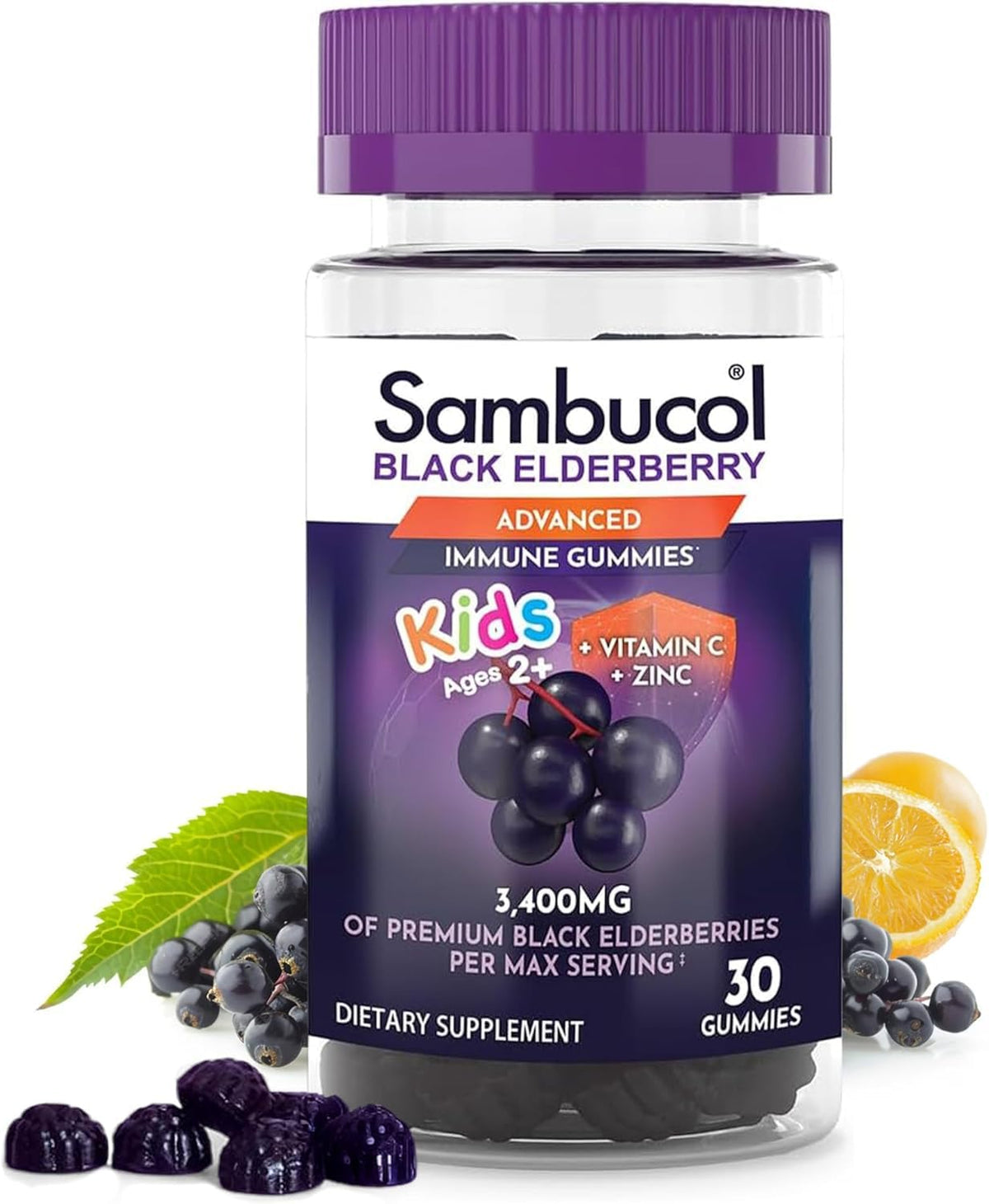 Sambucol gominolas para niños en botella con sabor a frambuesa, fácil de incorporar a la rutina.