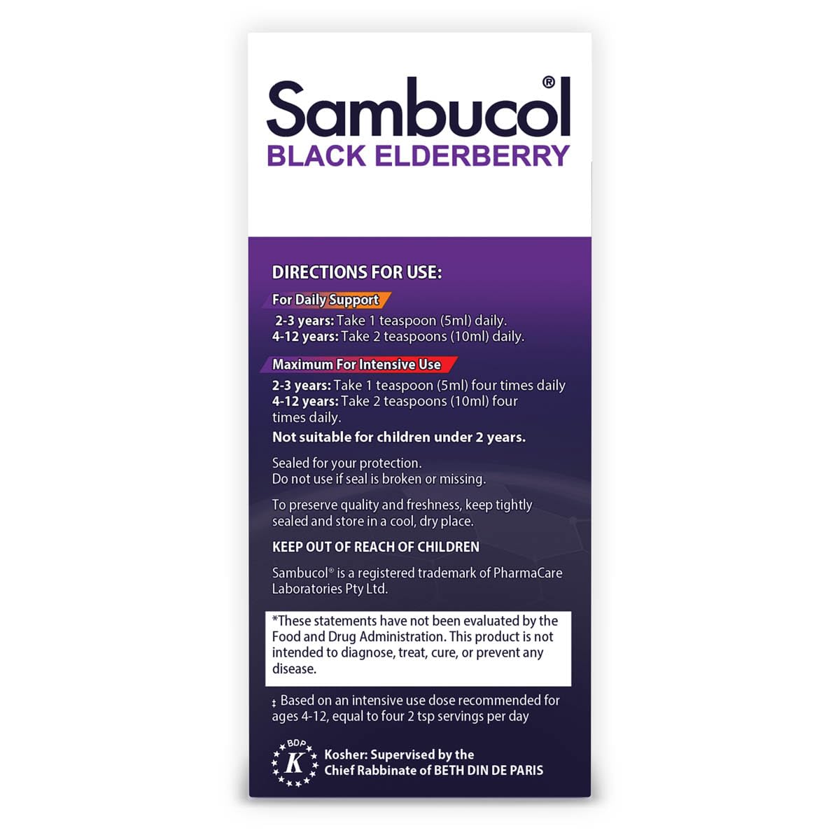 Sambucol Niños jarabe color y aroma característicos de bayas