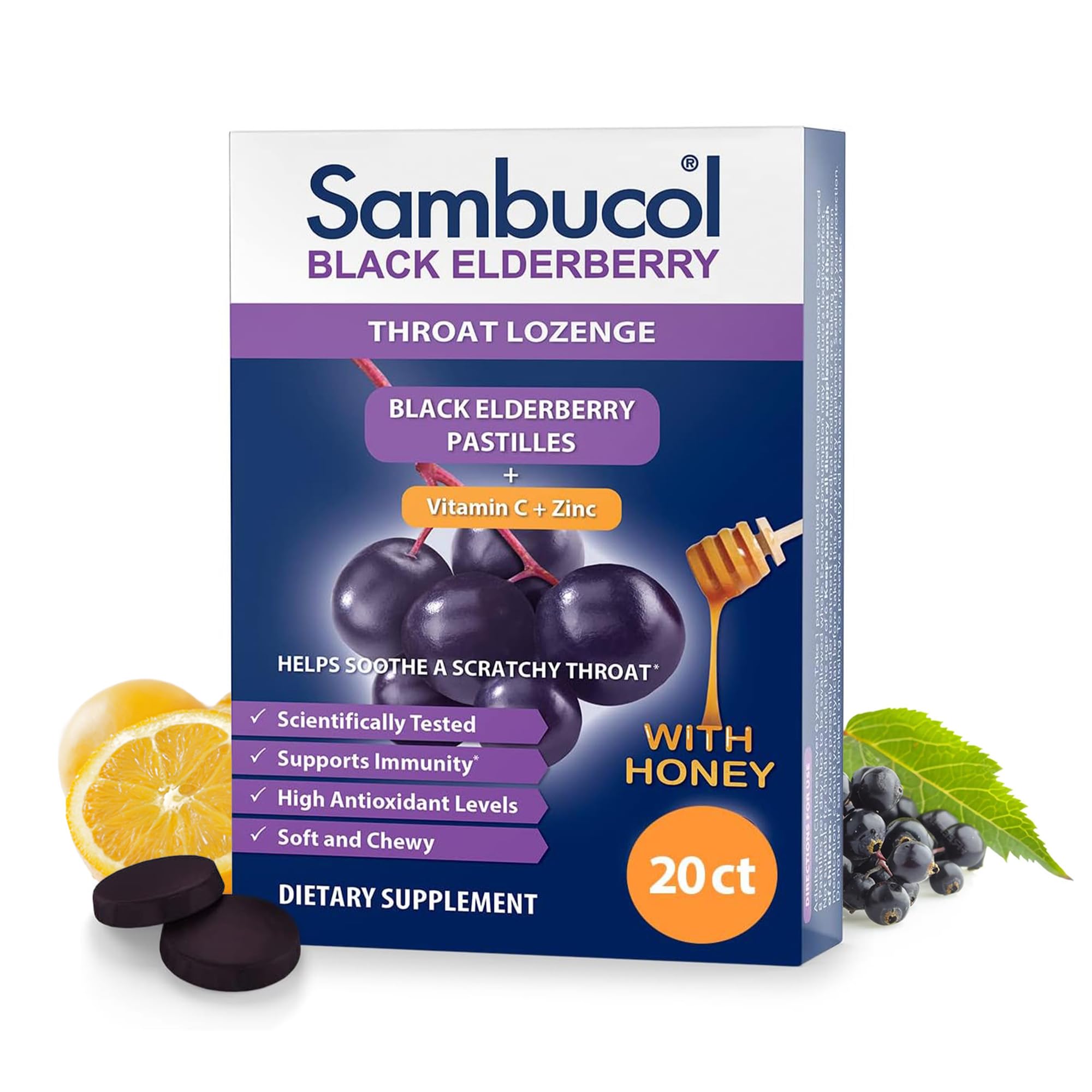 Sambucol pastillas garganta saúco negro y miel, alivio suave para la garganta