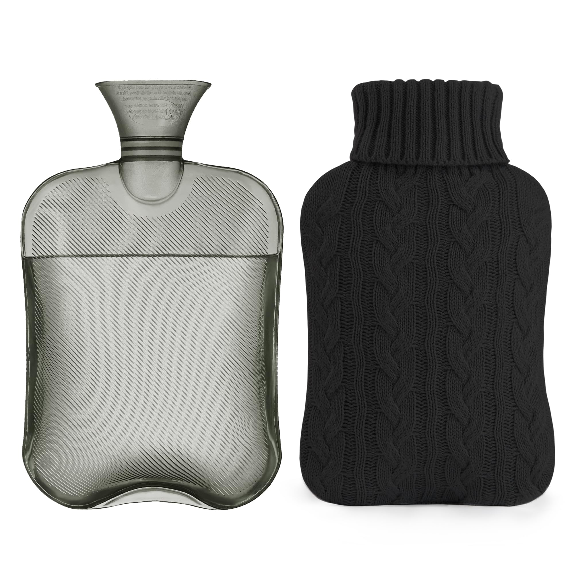 Bolsa Samply de agua caliente de 2 litros con funda tejida para confort duradero.
