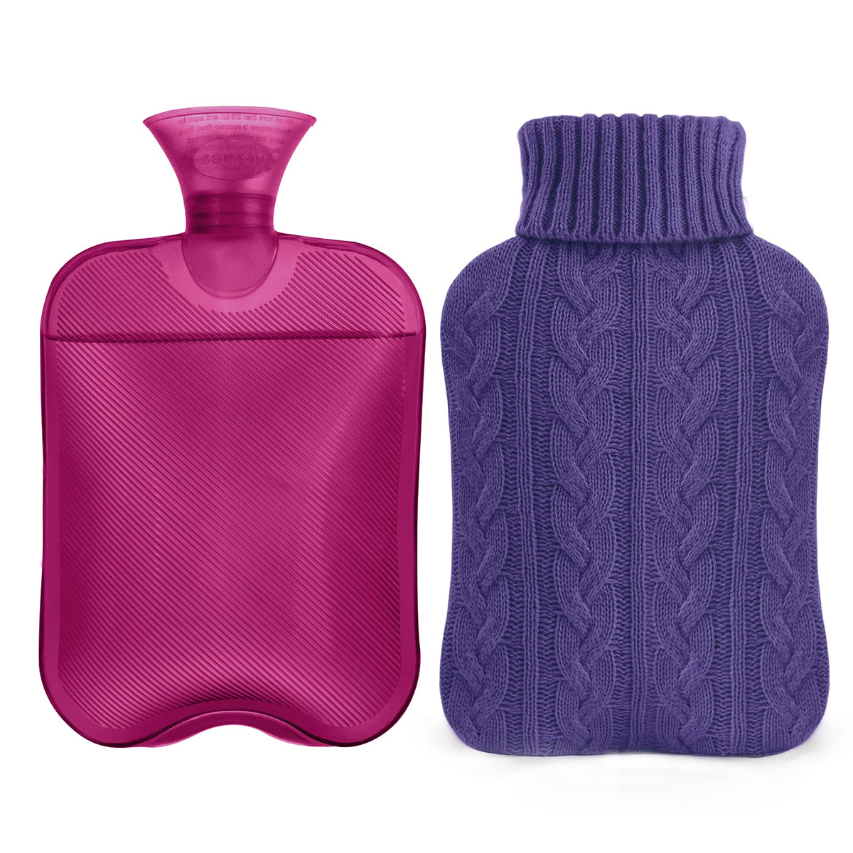 Samply botellas de agua caliente morada con funda-tejida para calentar manos