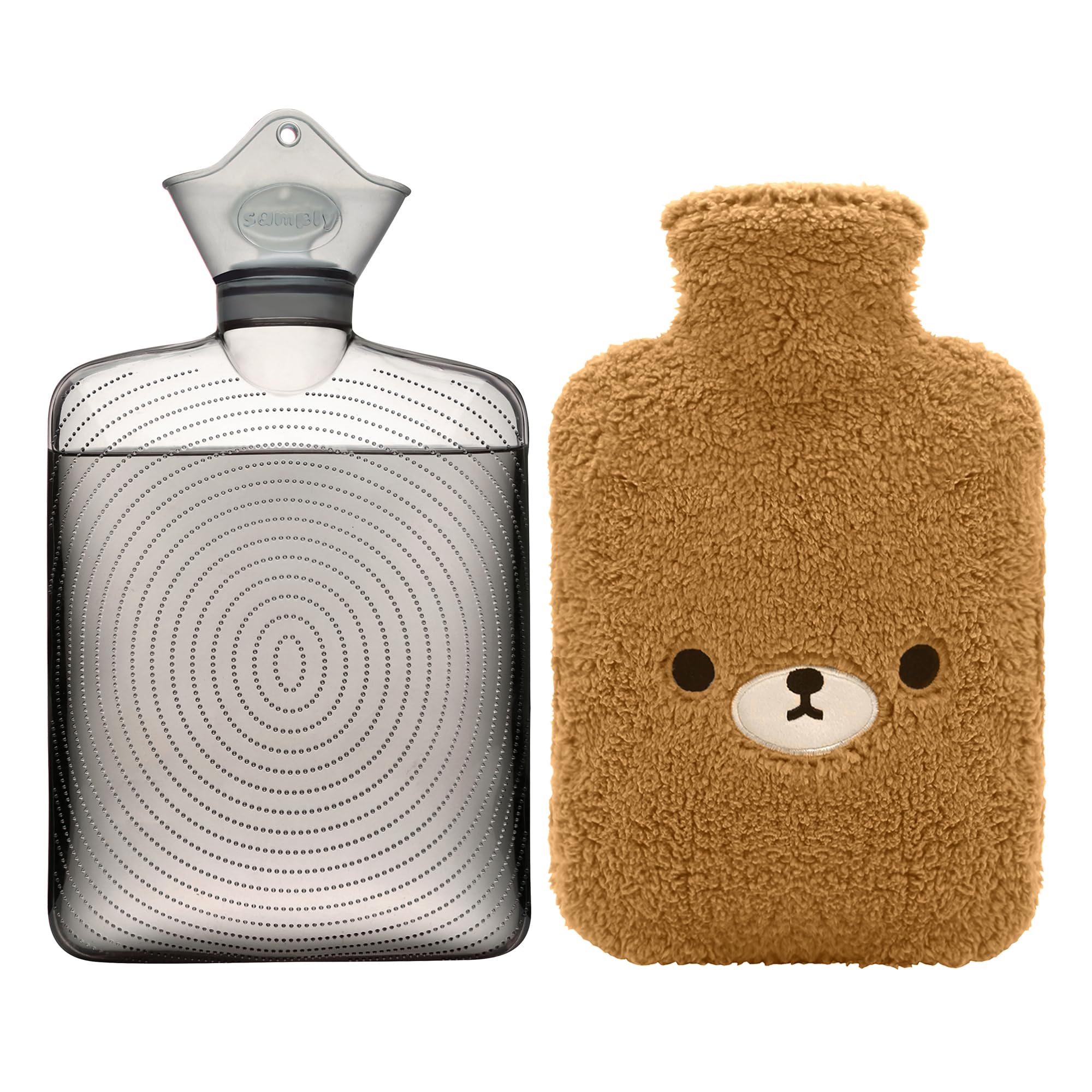 Samply botella de agua caliente con funda peluche oso marrón para calidez suave en noches frías