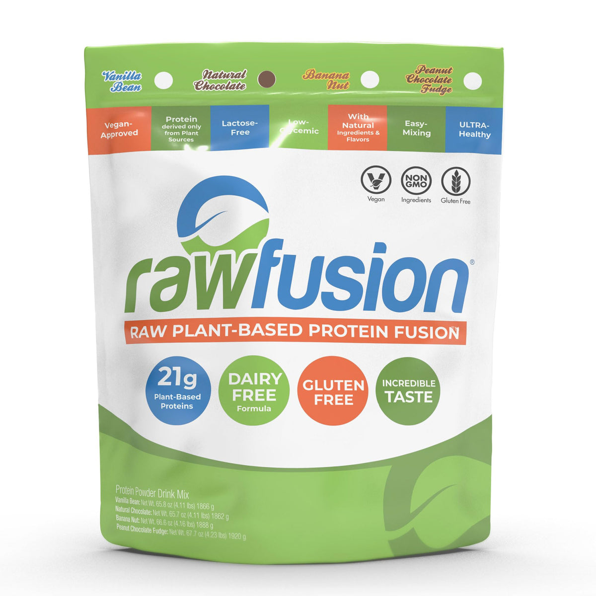 SAN Rawfusion bote 4lb, proteína vegetal chocolate natural, ideal para batidos diarios.