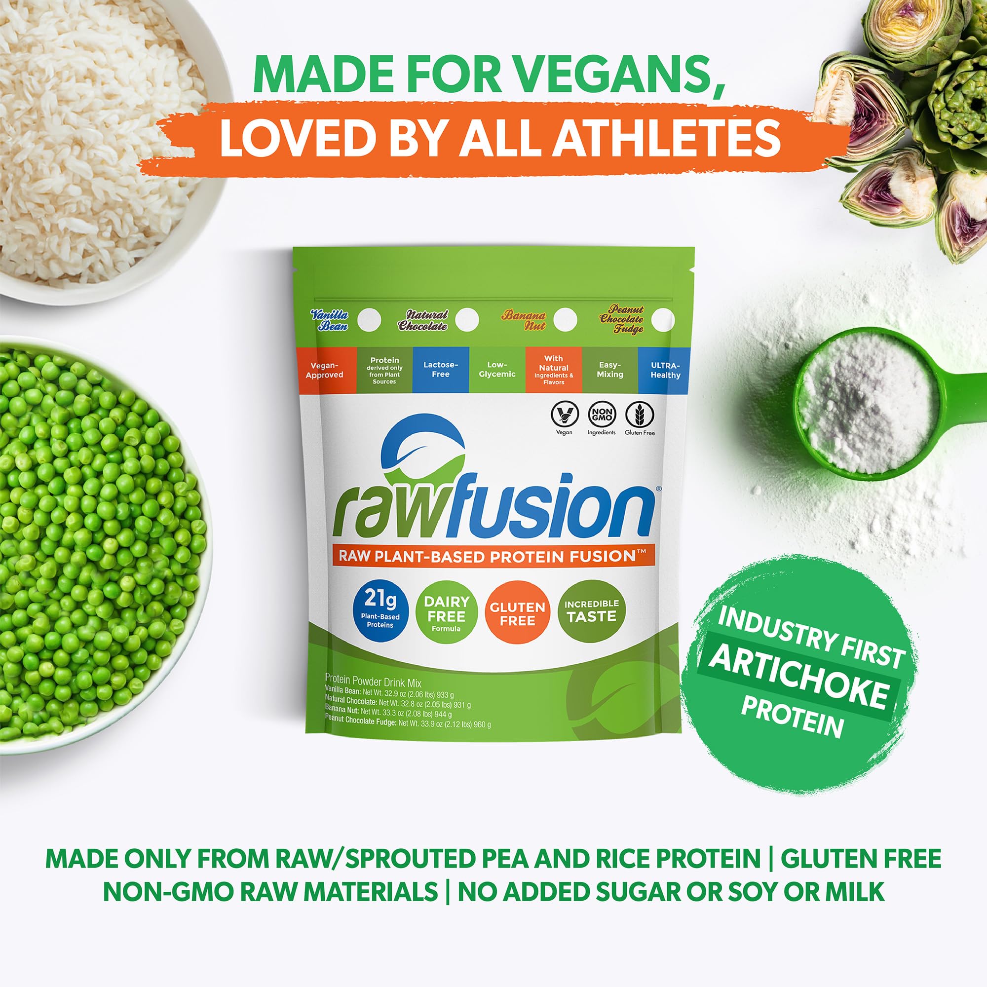 SAN Rawfusion proteina vegetal vainilla, etiqueta; información clara sobre origen y beneficios.