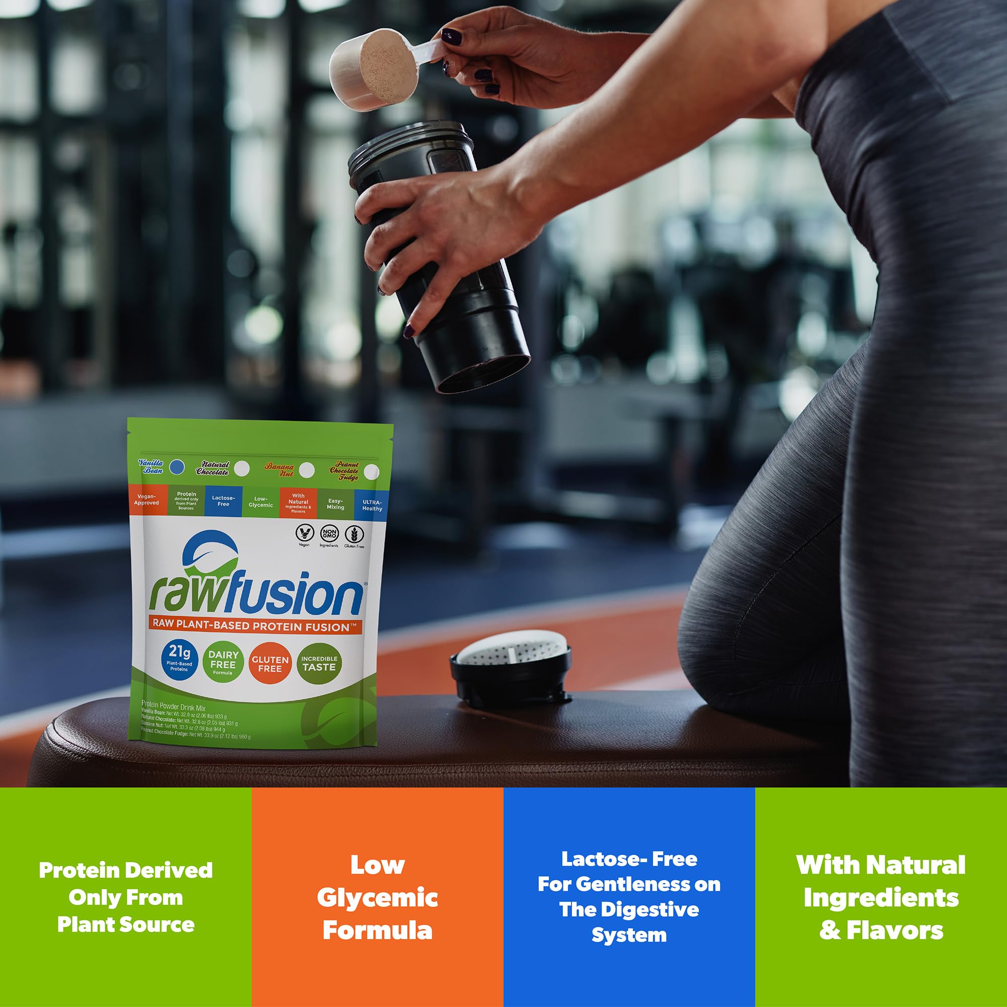 SAN Rawfusion proteina vegetal vainilla, ingredientes clave; alcachofa y proteína vegetal para aminoácidos.