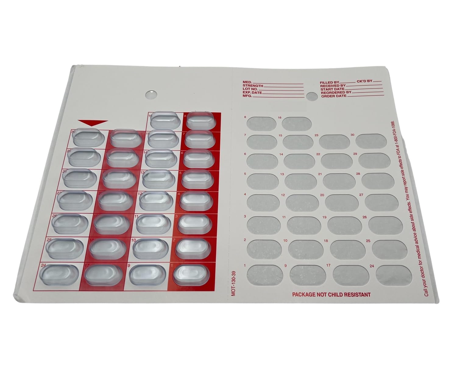 Sandhill Tools blister 30 días dosis única: visualización clara para confirmar dosis.