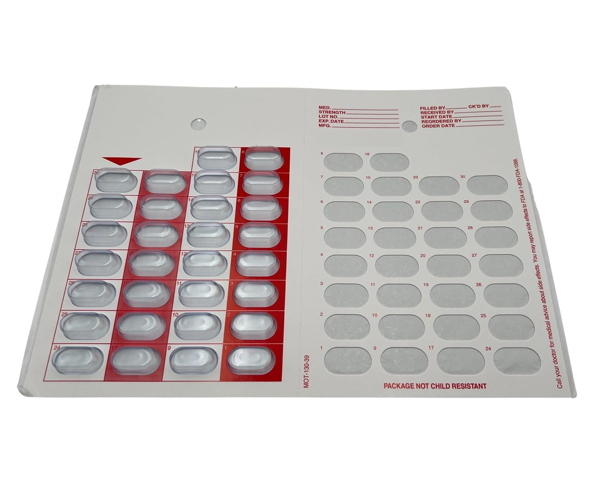 Sandhill Tools blister 30 días dosis única: visualización clara para confirmar dosis.