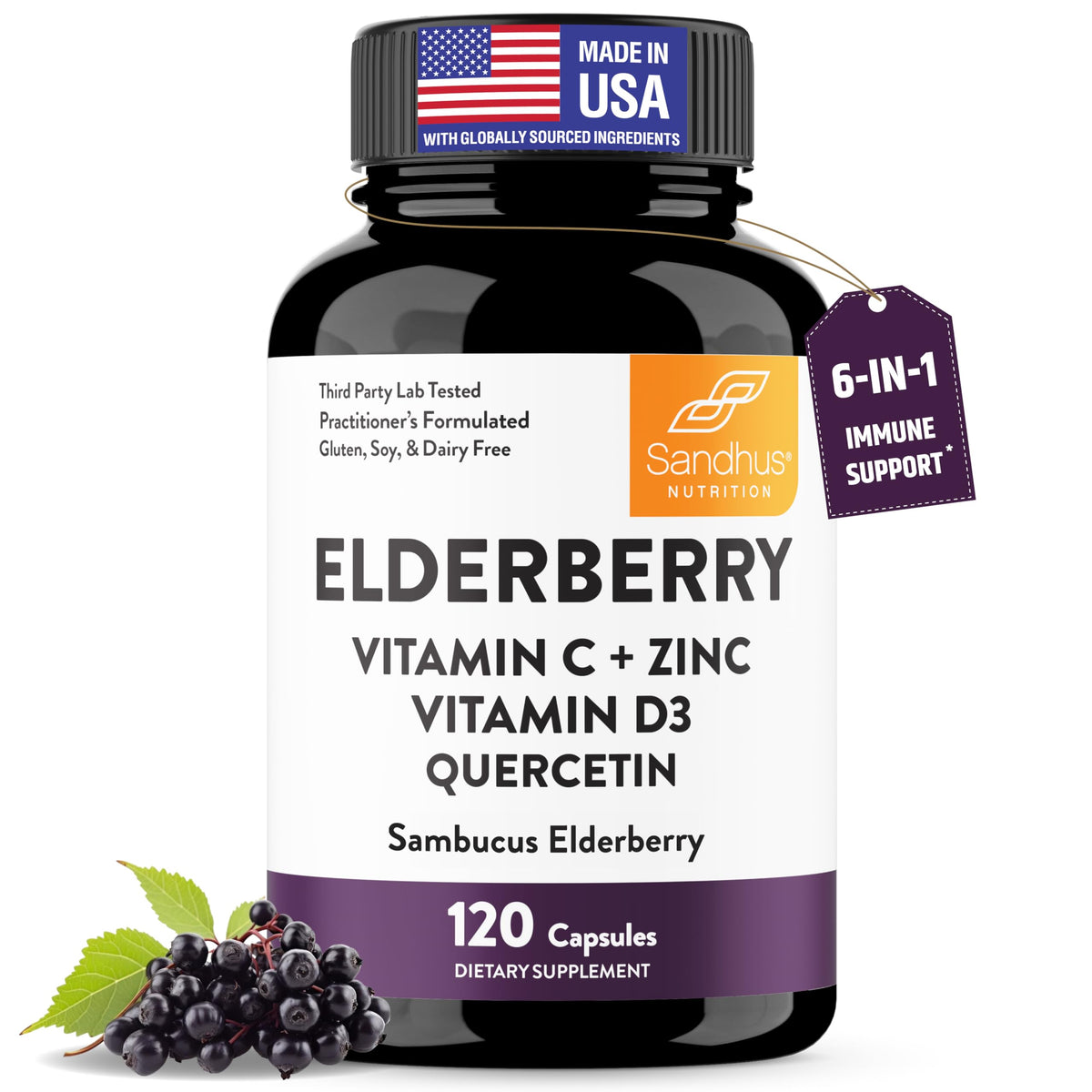 Sandhu's elderberry en botella para apoyo inmunitario diario