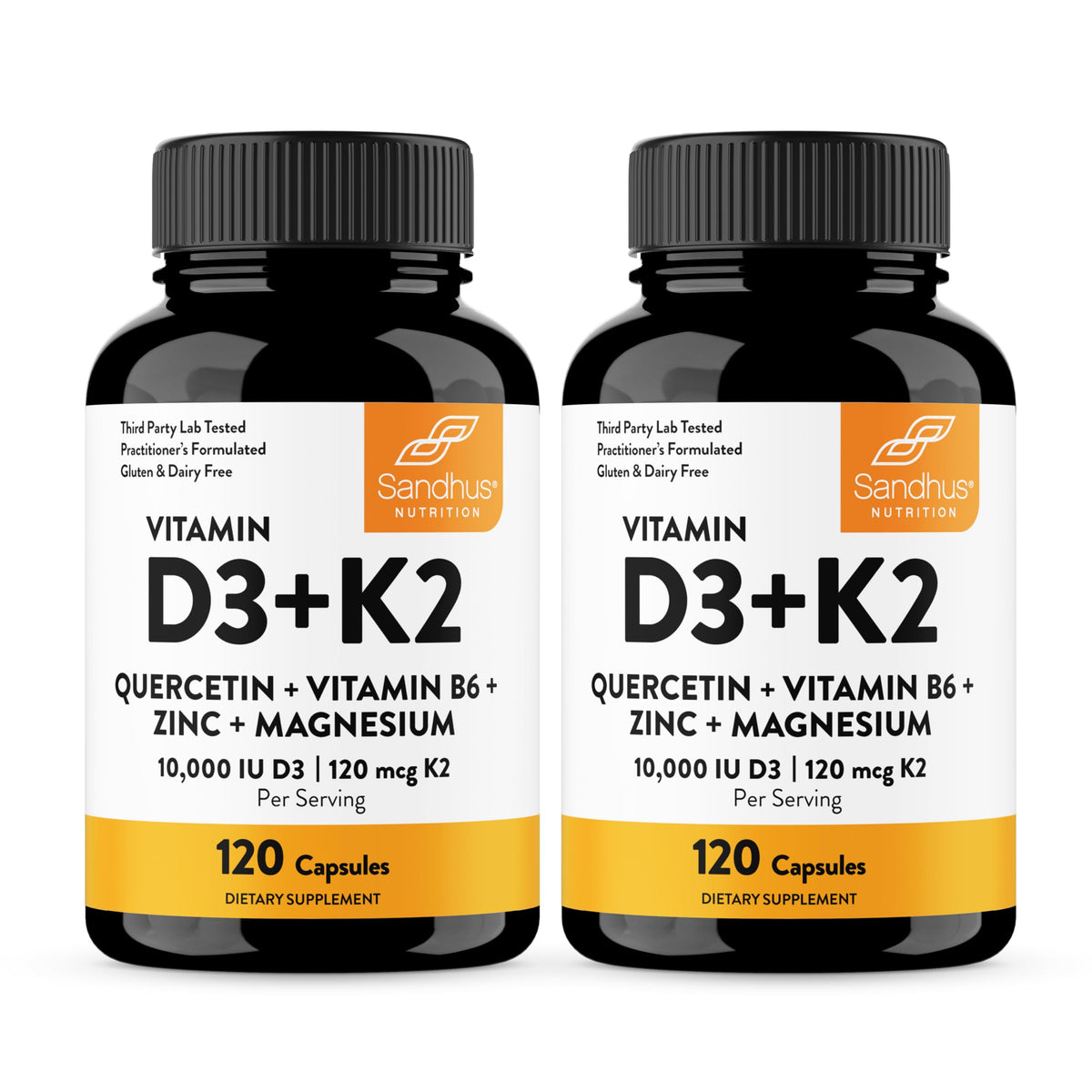 Sandhu's D3K2 Magnesio, botella visible, posible apoyo a la absorción de calcio y energía diaria