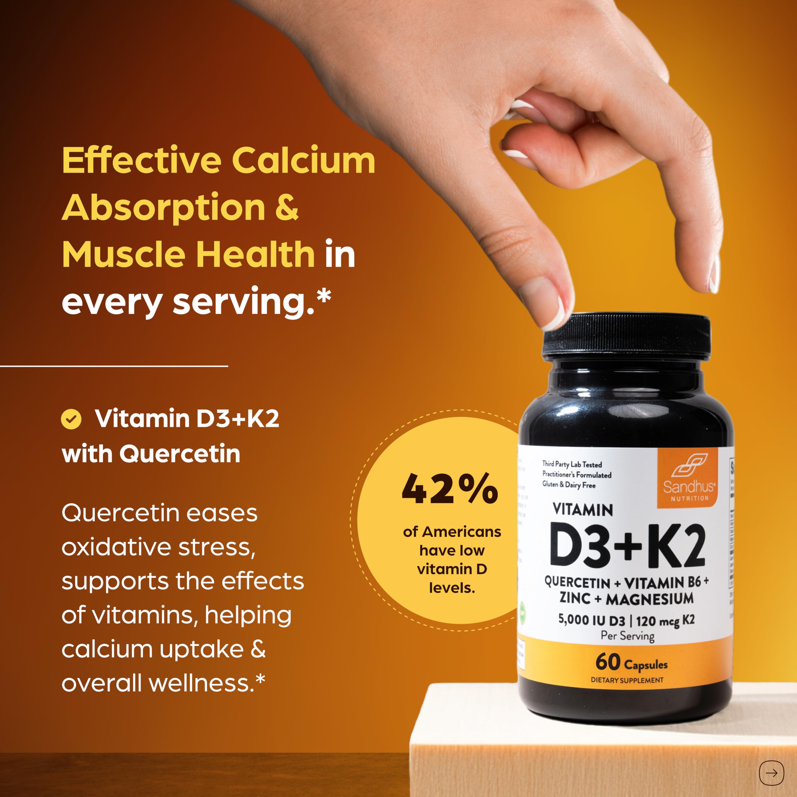 Sandhu's D3K2 Magnesio: etiqueta muestra 5000 UI y 120 mcg de K2.