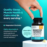 Sandhu's Magnesio Glicinato 400mg botella con cápsulas para sueño tranquilo.