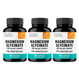 Sandhu's Magnesio Glicinato 400mg cápsulas visibles para apoyo a la relajación nocturna.