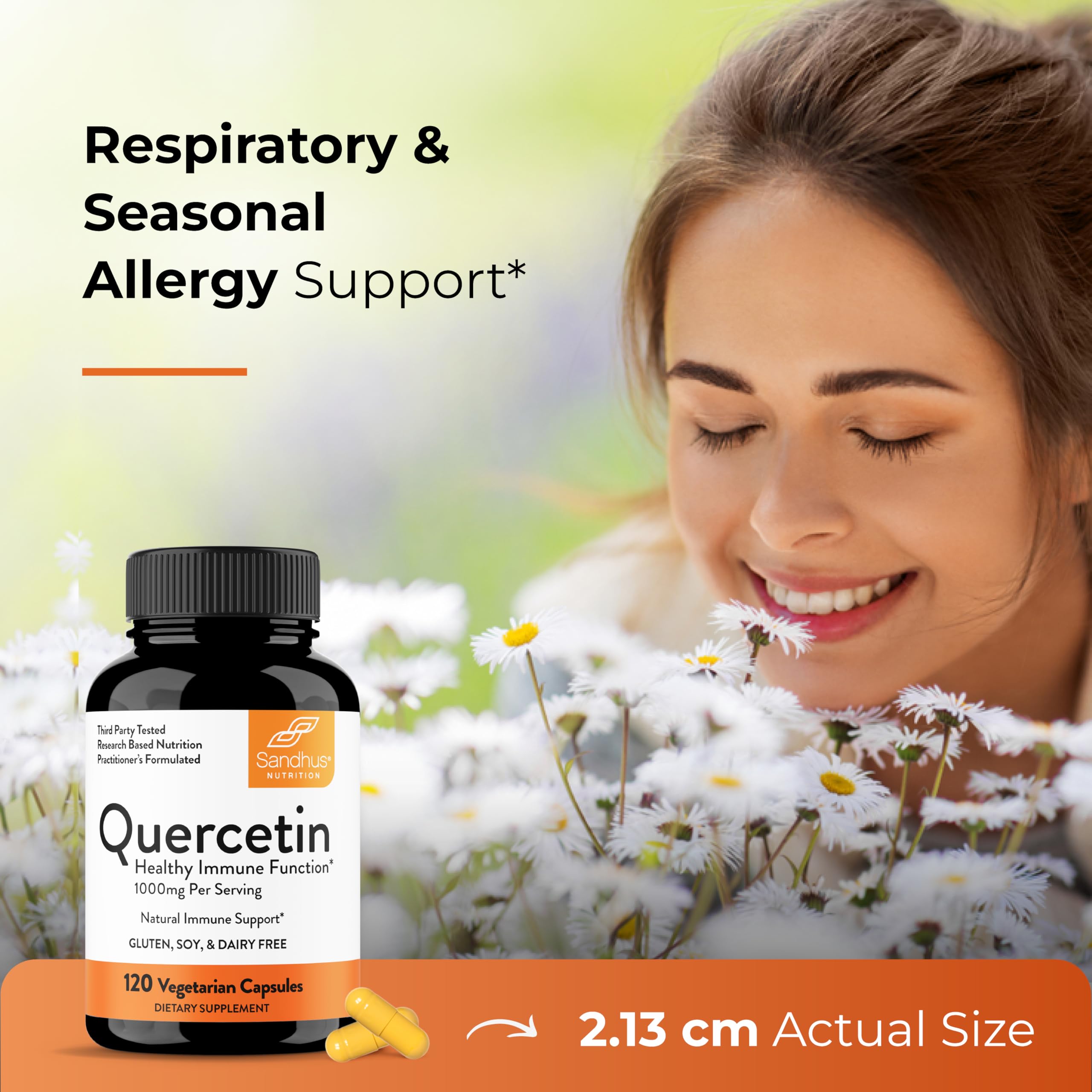 Sandhu's Quercetina: etiqueta muestra dosis diaria de 1000 mg