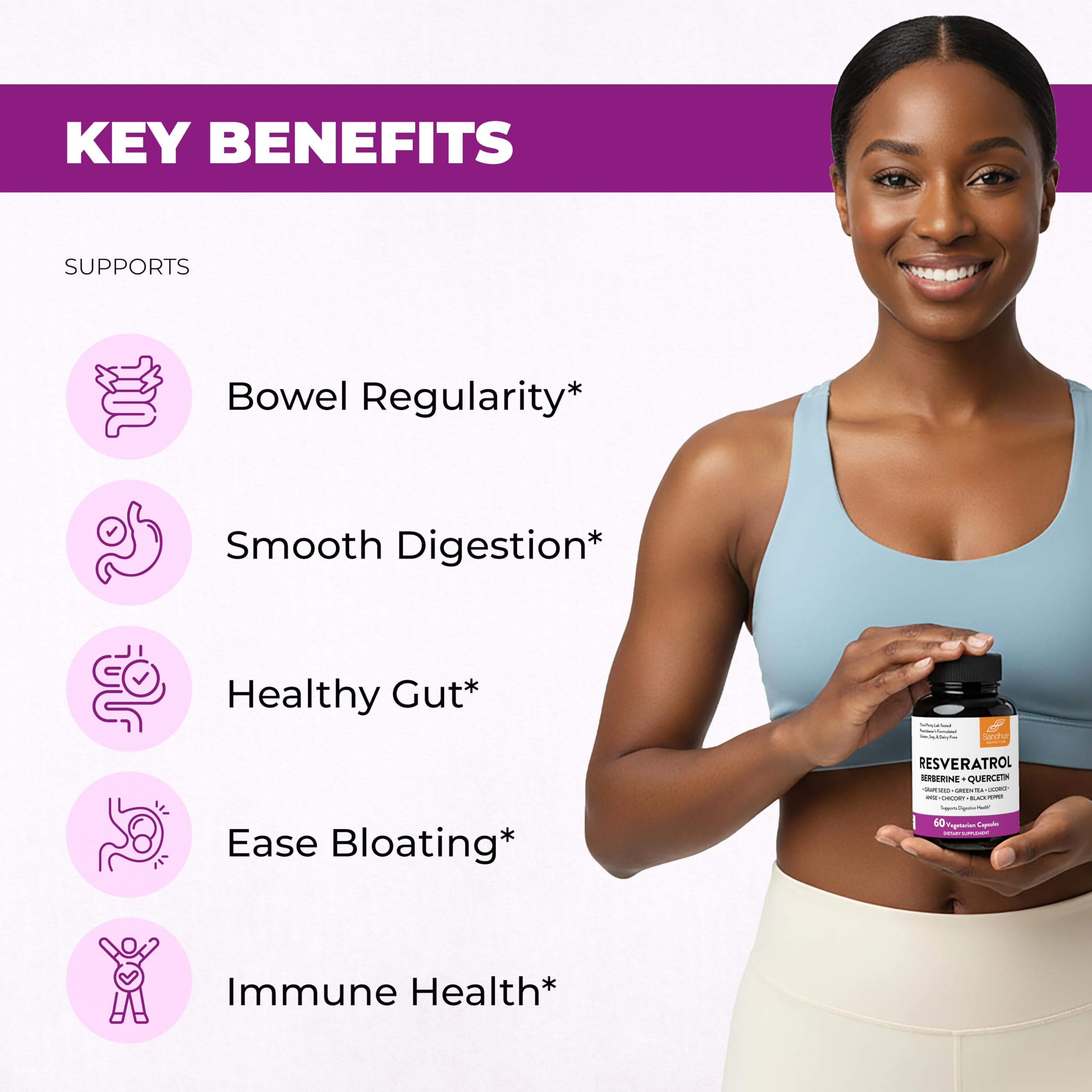Sandhu's Resveratrol-Berberina: cápsulas fáciles de tragar para uso diario.