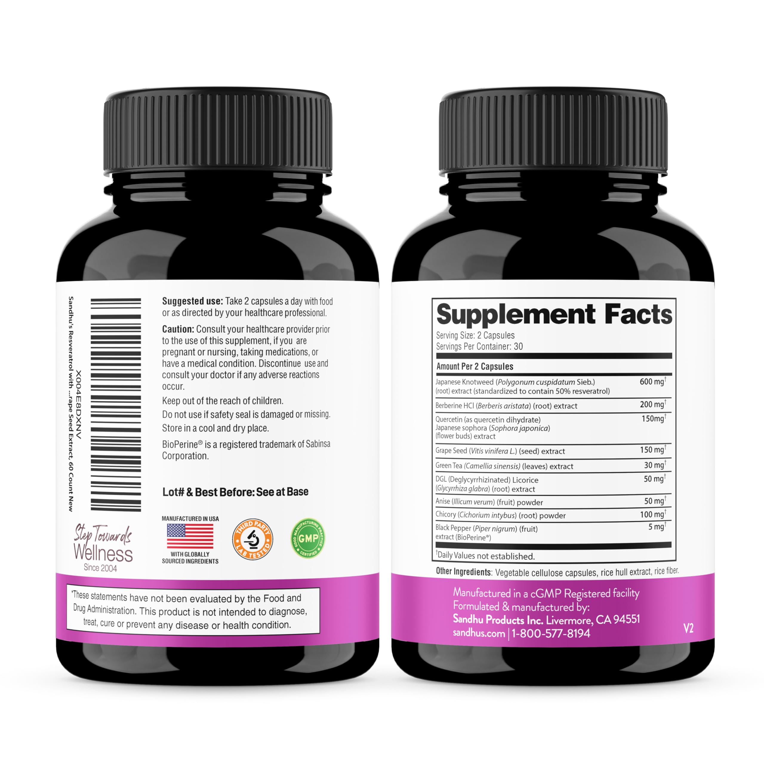 Sandhu's Resveratrol-Berberina: certificado de calidad de laboratorio independiente.