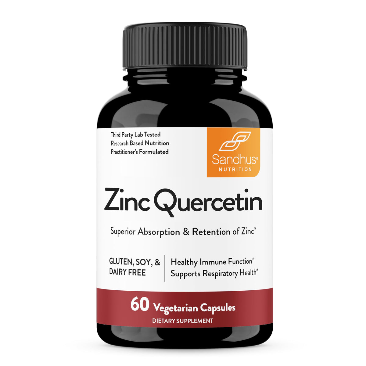 Sandhu's Zinc Quercetin cápsulas, envase visible, apoyo inmunitario y antioxidante potencial.
