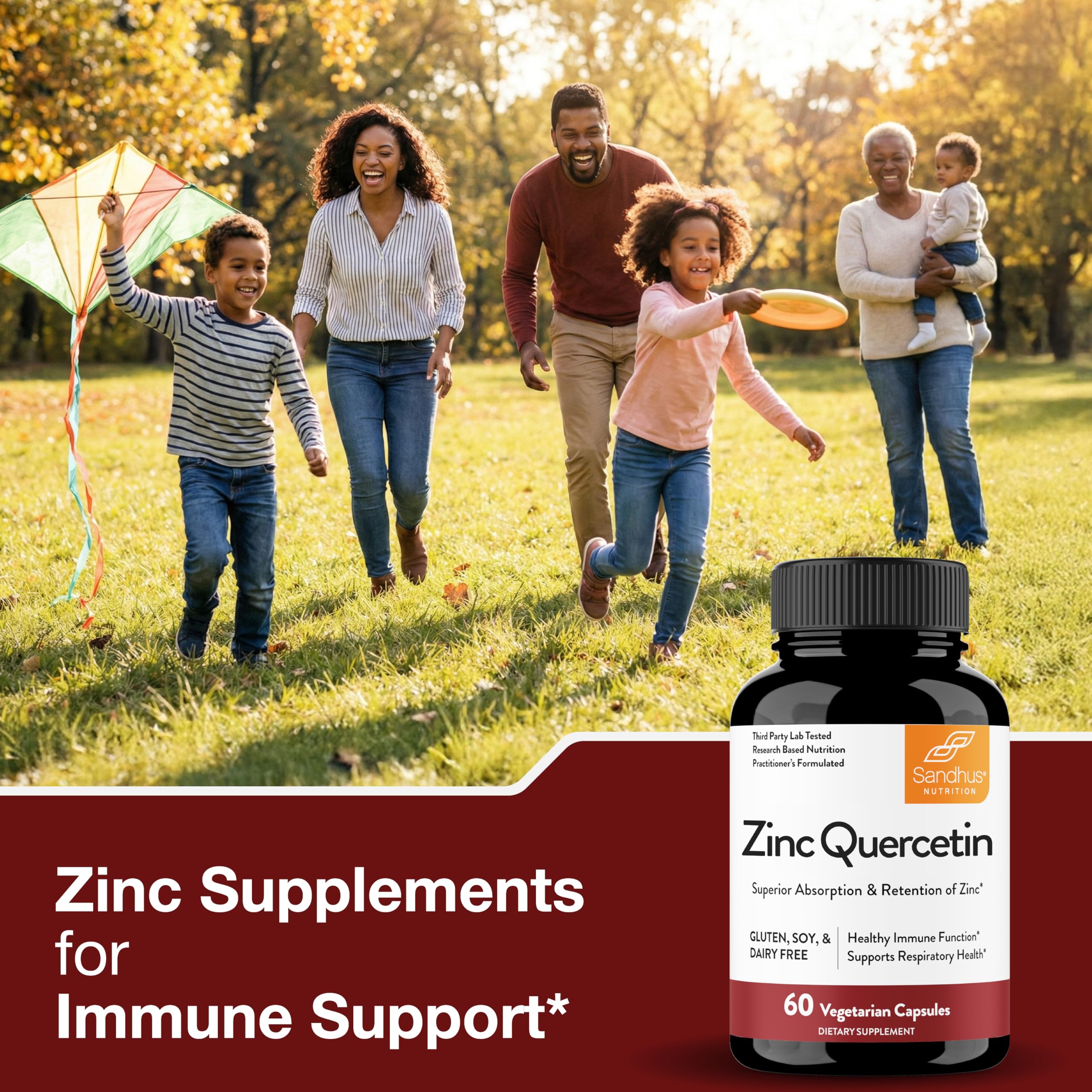 Sandhu's Zinc Quercetin apto para hombres y mujeres, estilo vegetariano.