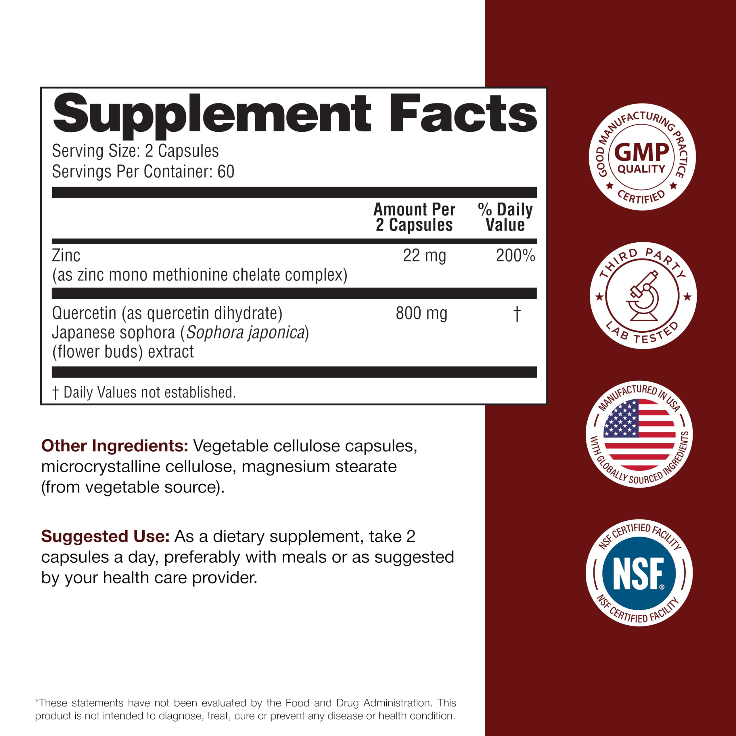 Sandhu's Zinc Quercetin, proceso de calidad en Estados Unidos para confiabilidad.