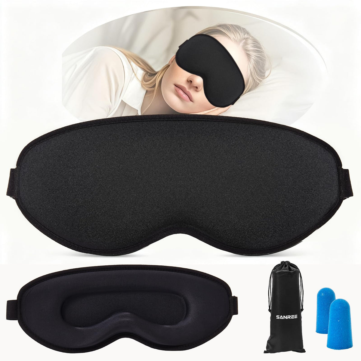 SANREE máscara sueño con diseño tridimensional contorno para confort ocular.