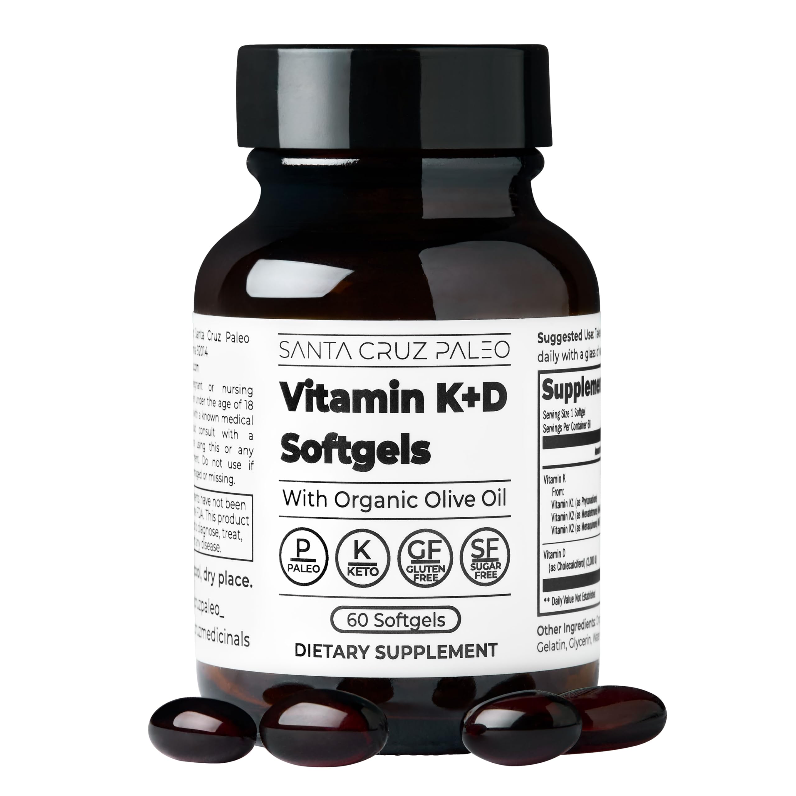 Santa Cruz Paleo Vitamina K+D3, cápsulas blandas en envase, apoyo potencial para la salud ósea y cardíaca