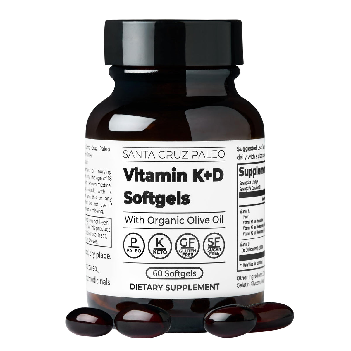 Santa Cruz Paleo Vitamina K+D3, cápsulas blandas en envase, apoyo potencial para la salud ósea y cardíaca