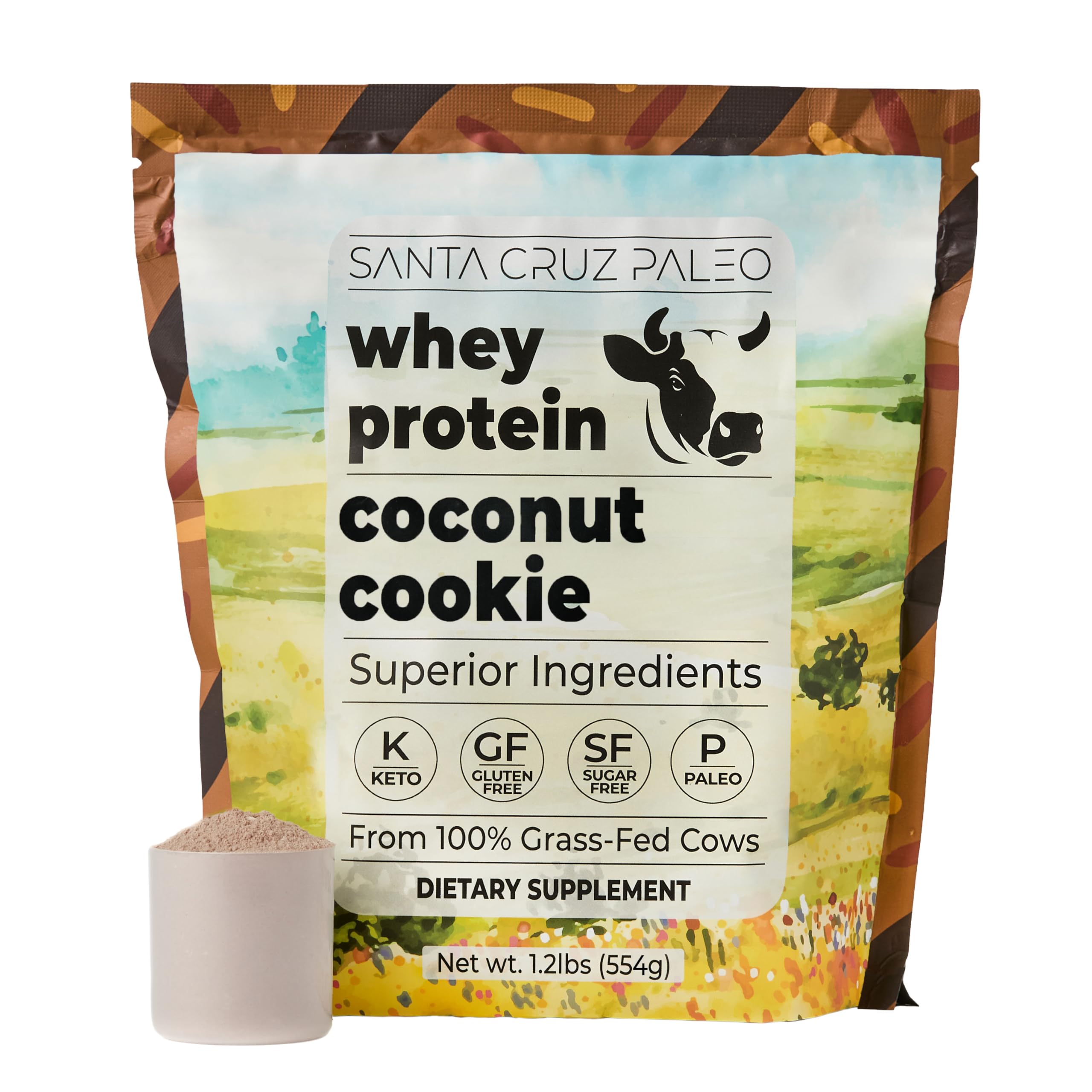 Santa Cruz Paleo Whey Coco Galleta, envase visible, proteína limpia para estilo de vida activo.