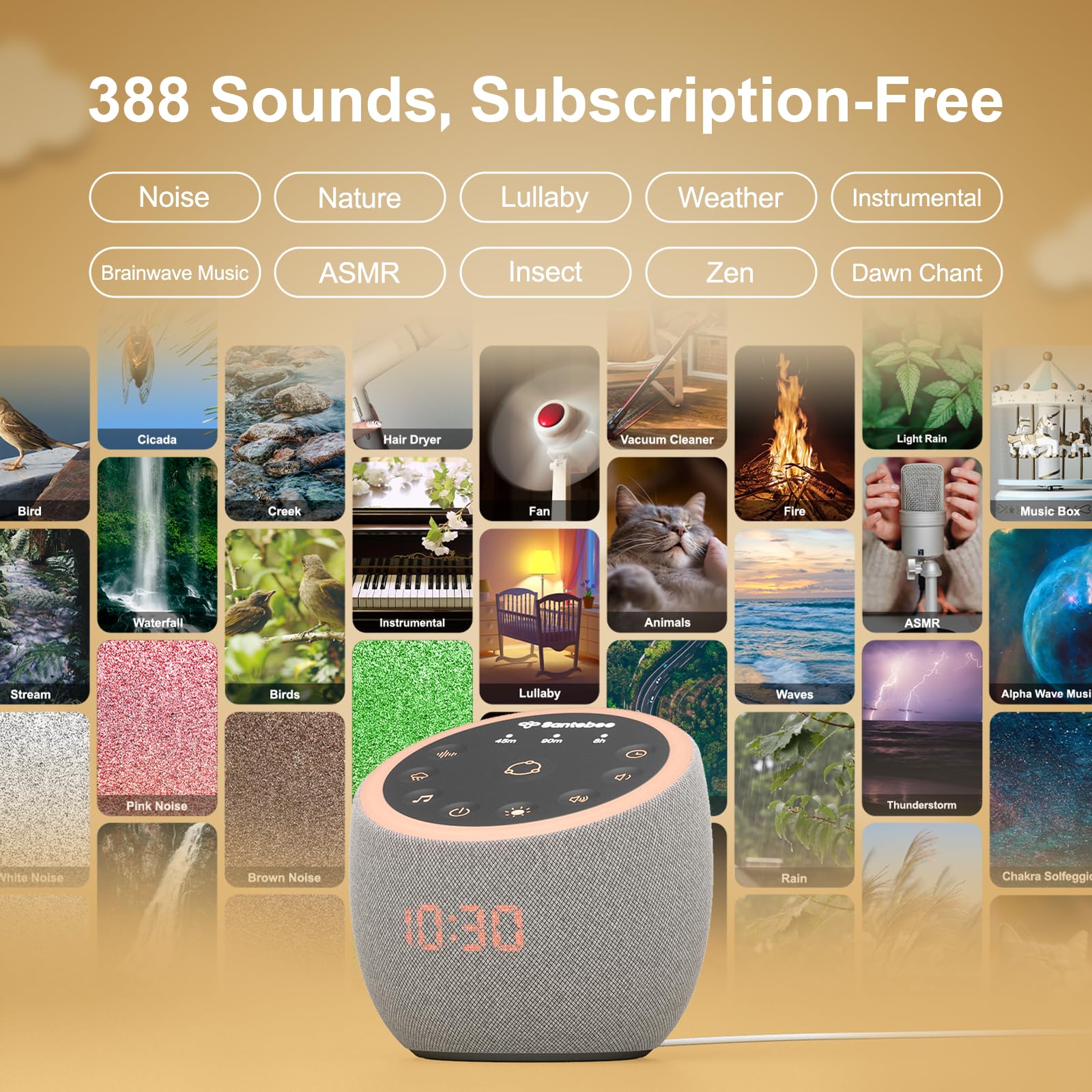 Botones de Santebee Cocoon Pro 2 para cambiar sonidos sin abrir la aplicación