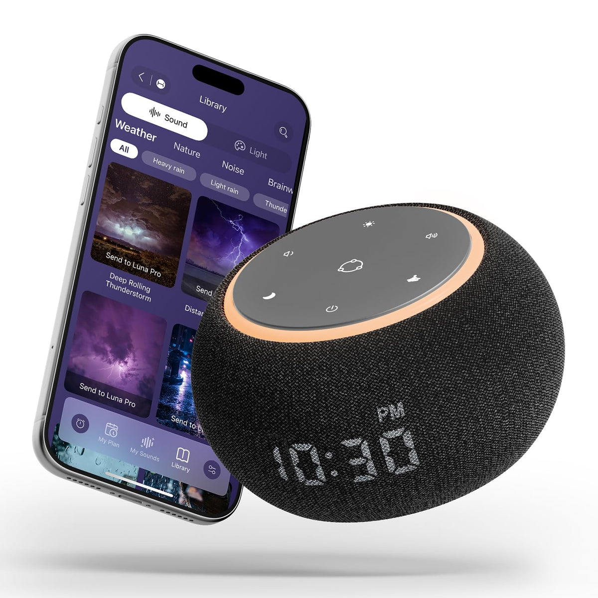 Santebee Luna Pro, alarma dual para despertar suave y control cómodo.