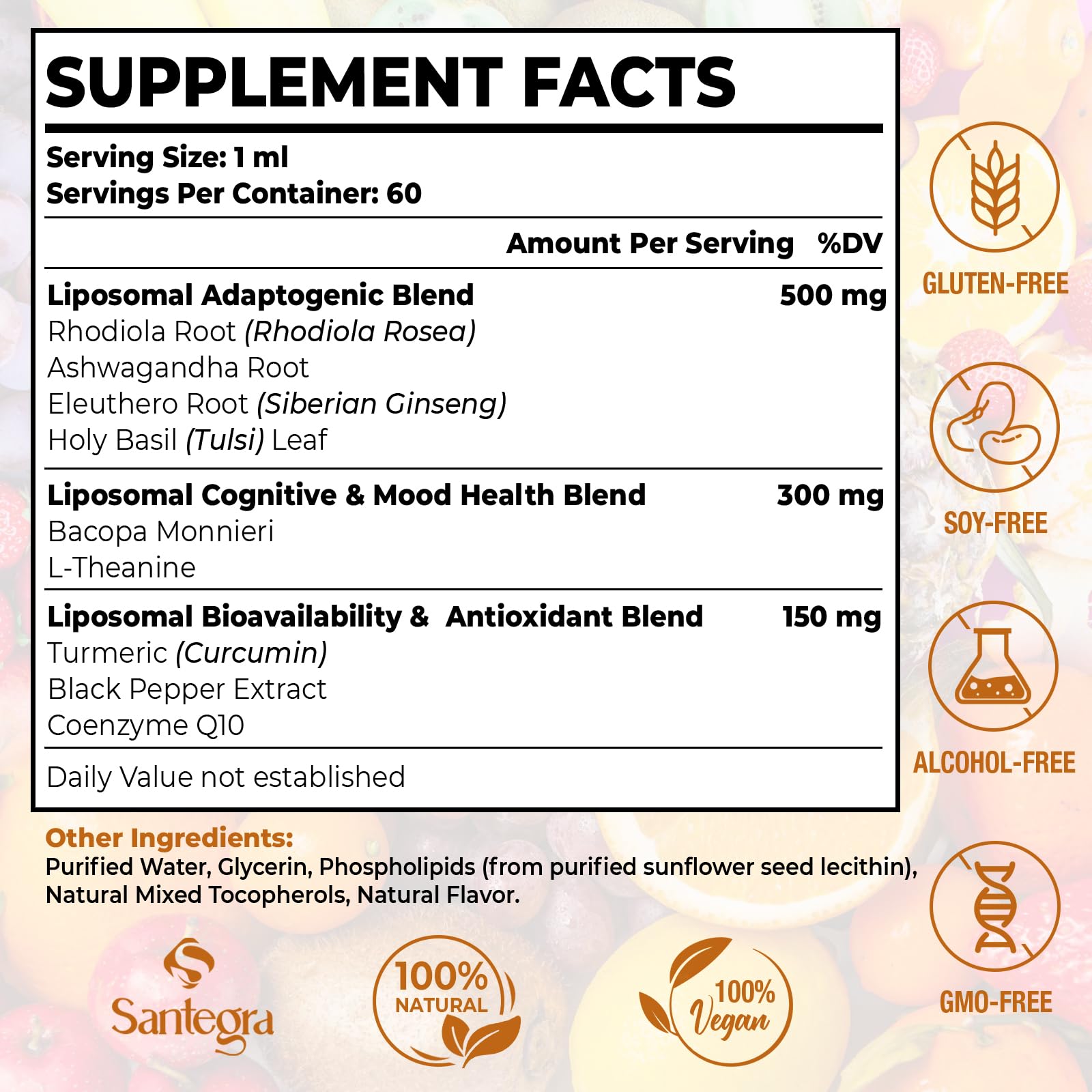 Santegra etiqueta 57.000 mg rhodiola: información clara de ingredientes.