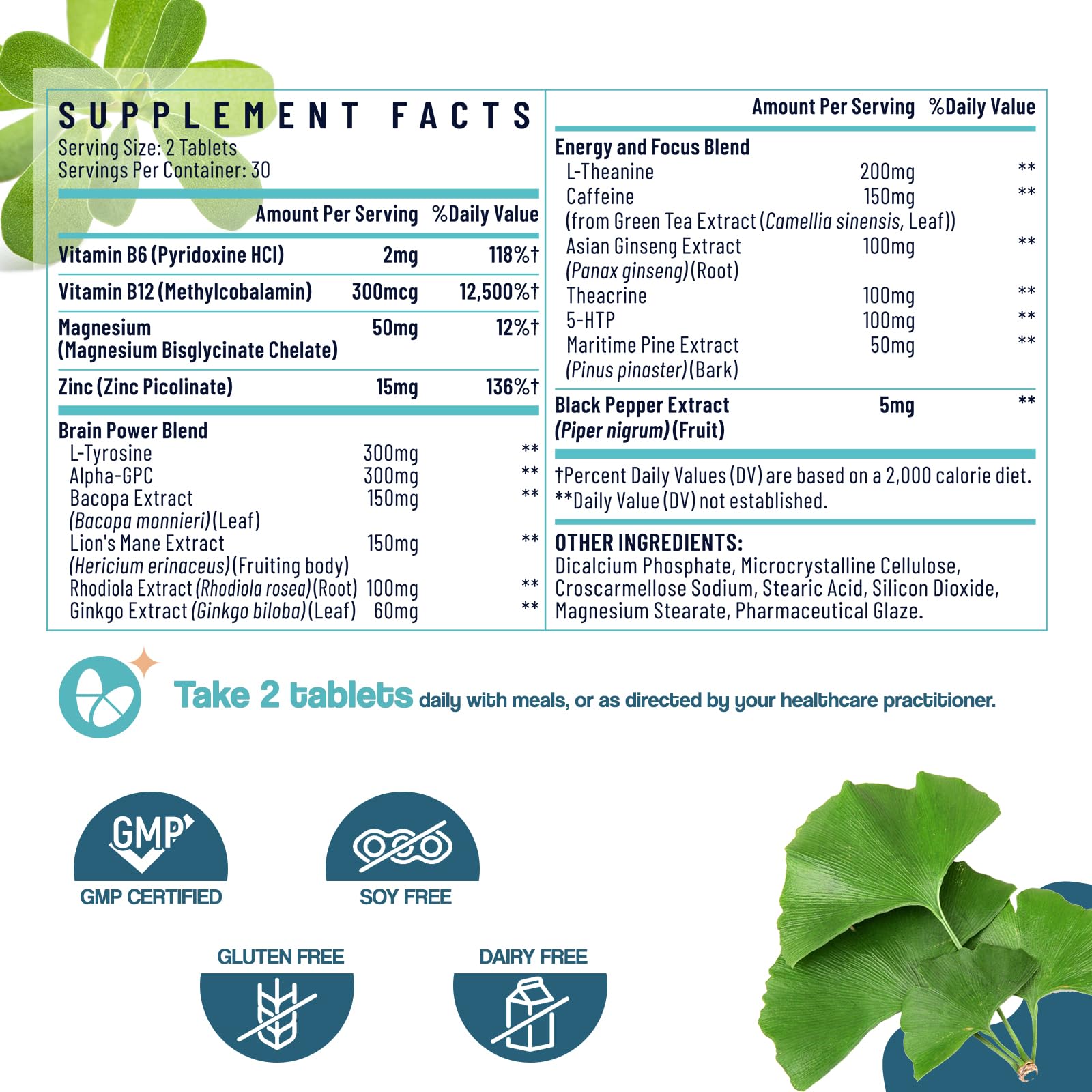 Sapotax tabletas ingredientes clave para memoria y enfoque.