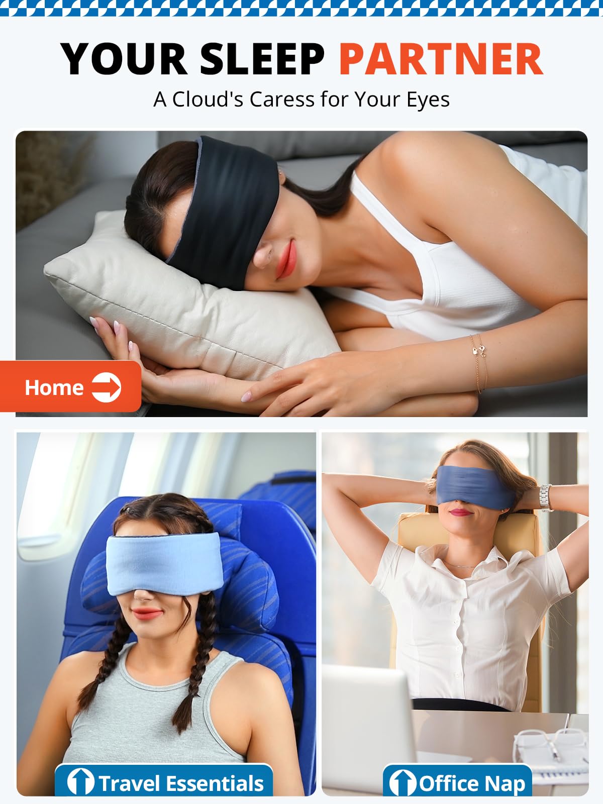 SARISUN máscara dormir banda ajustable amplia que se mantiene estable.